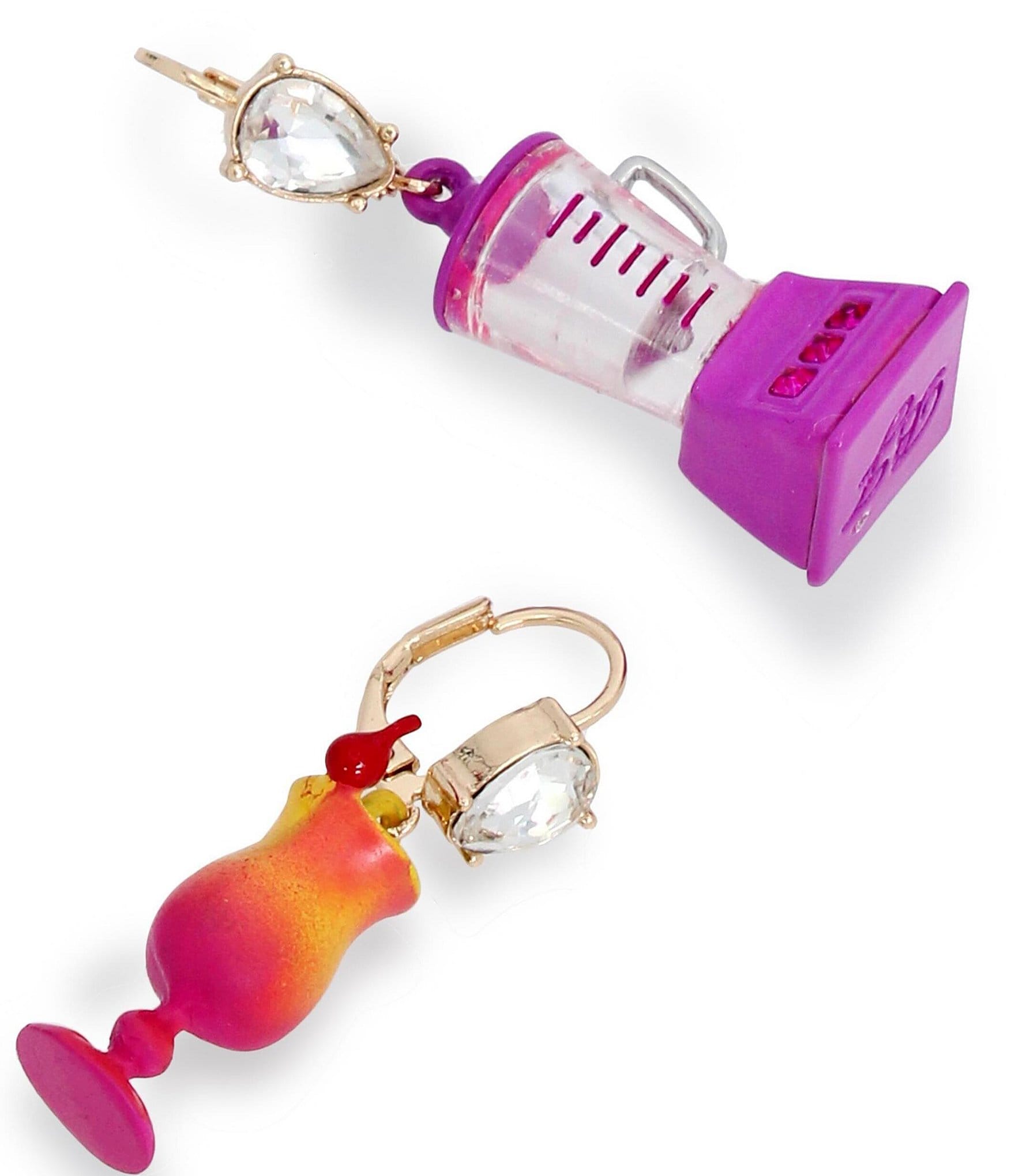 Betsey Johnson Drink & Blender Stone Mismatch Drop Earrings