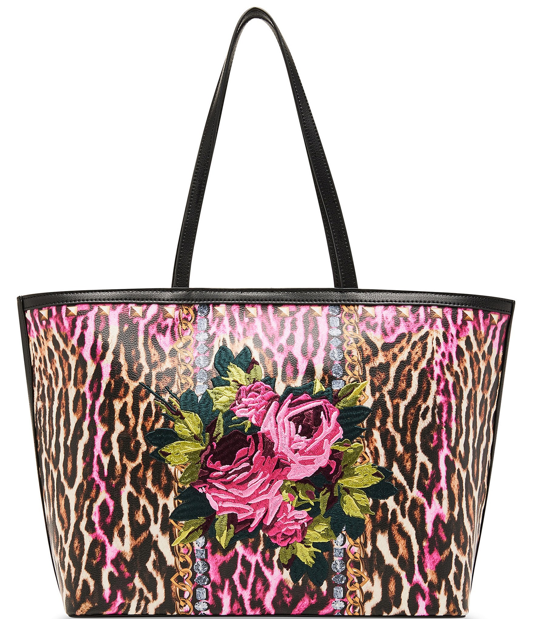 Betsey Johnson Leopard Embroidered Patch Floral Tote Bag