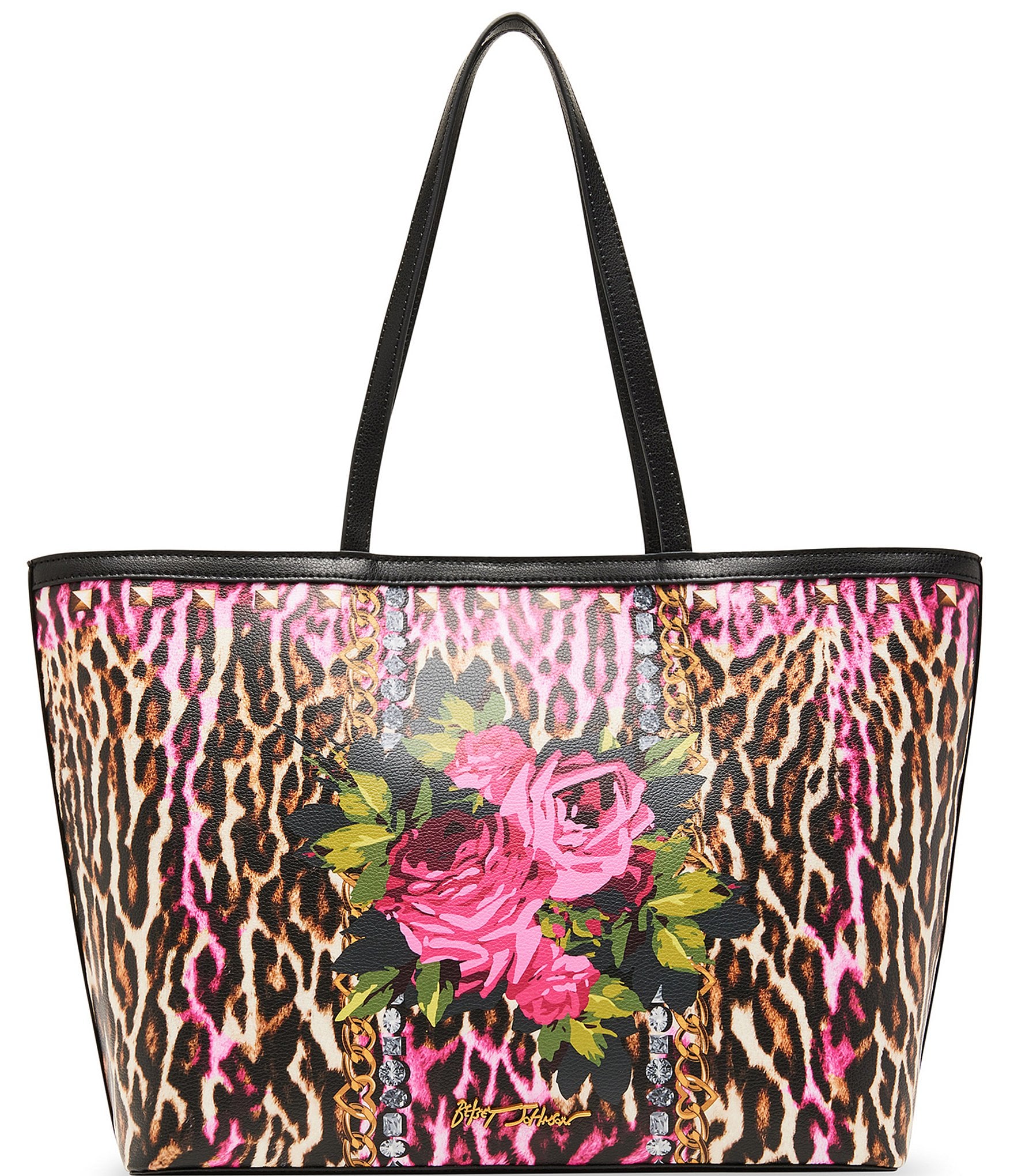 Betsey Johnson Leopard Embroidered Patch Floral Tote Bag