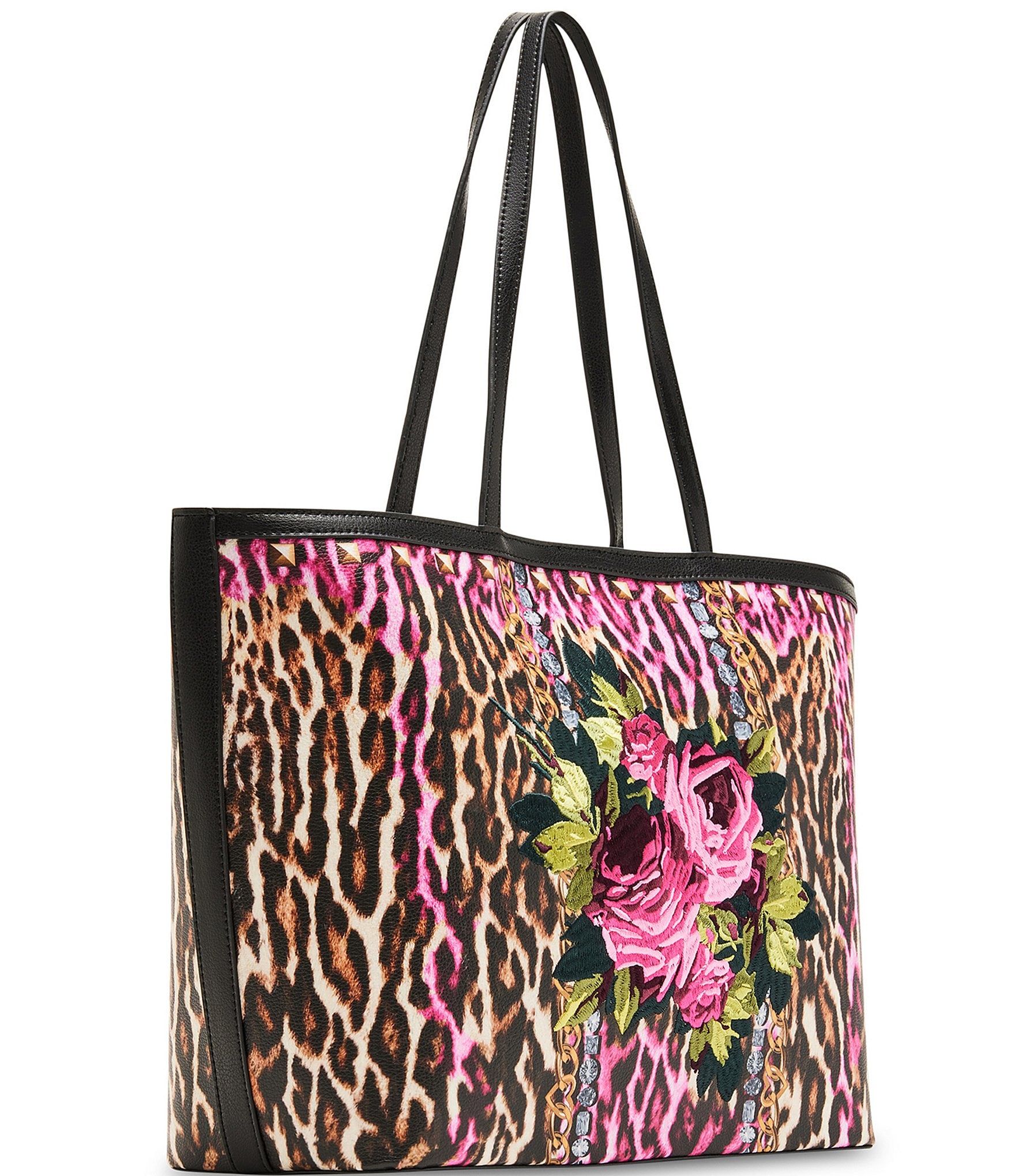 Betsey Johnson Leopard Embroidered Patch Floral Tote Bag