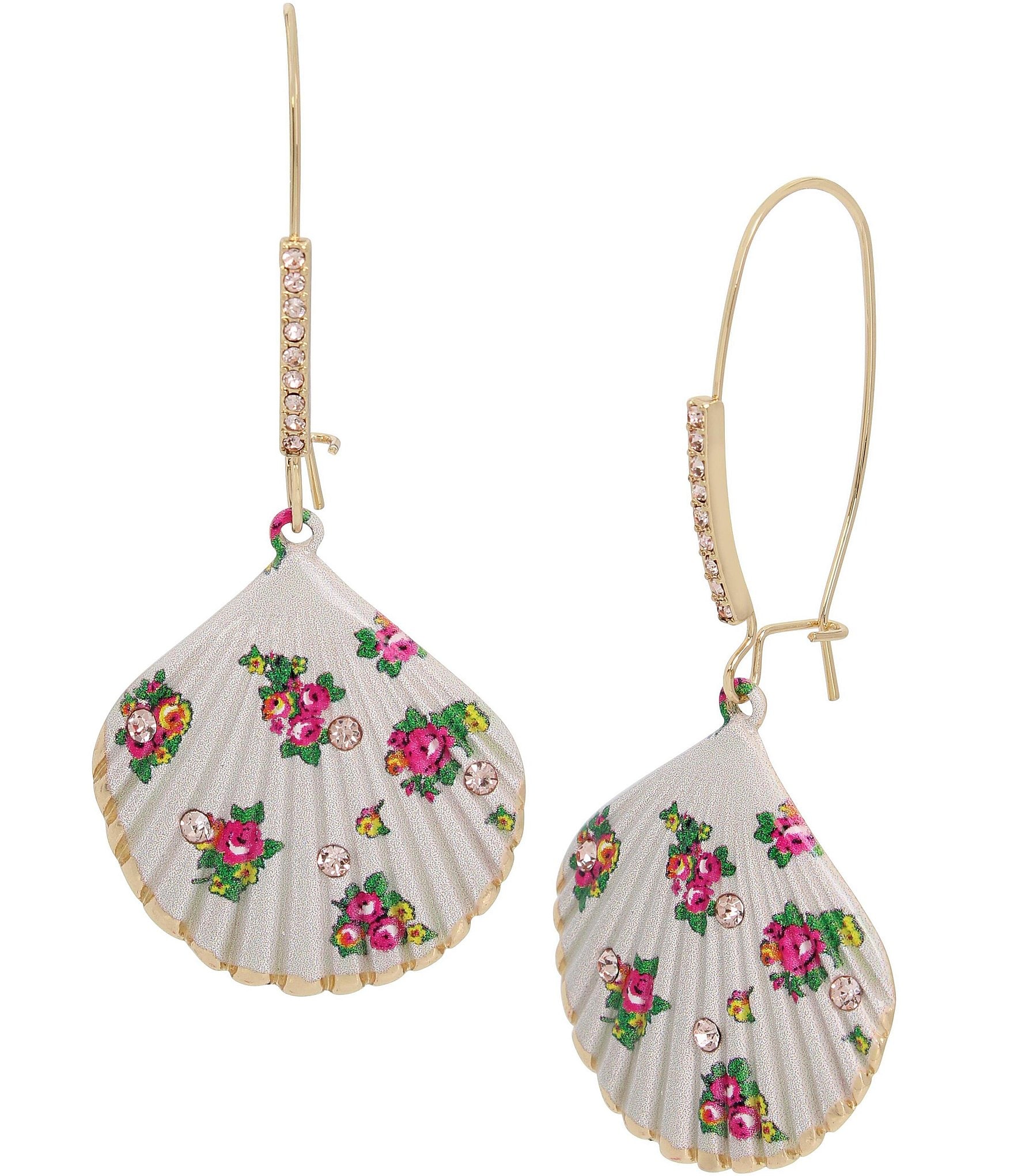Betsey Johnson Floral Shell Rhinestone Dangle Drop Earrings | Dillard's