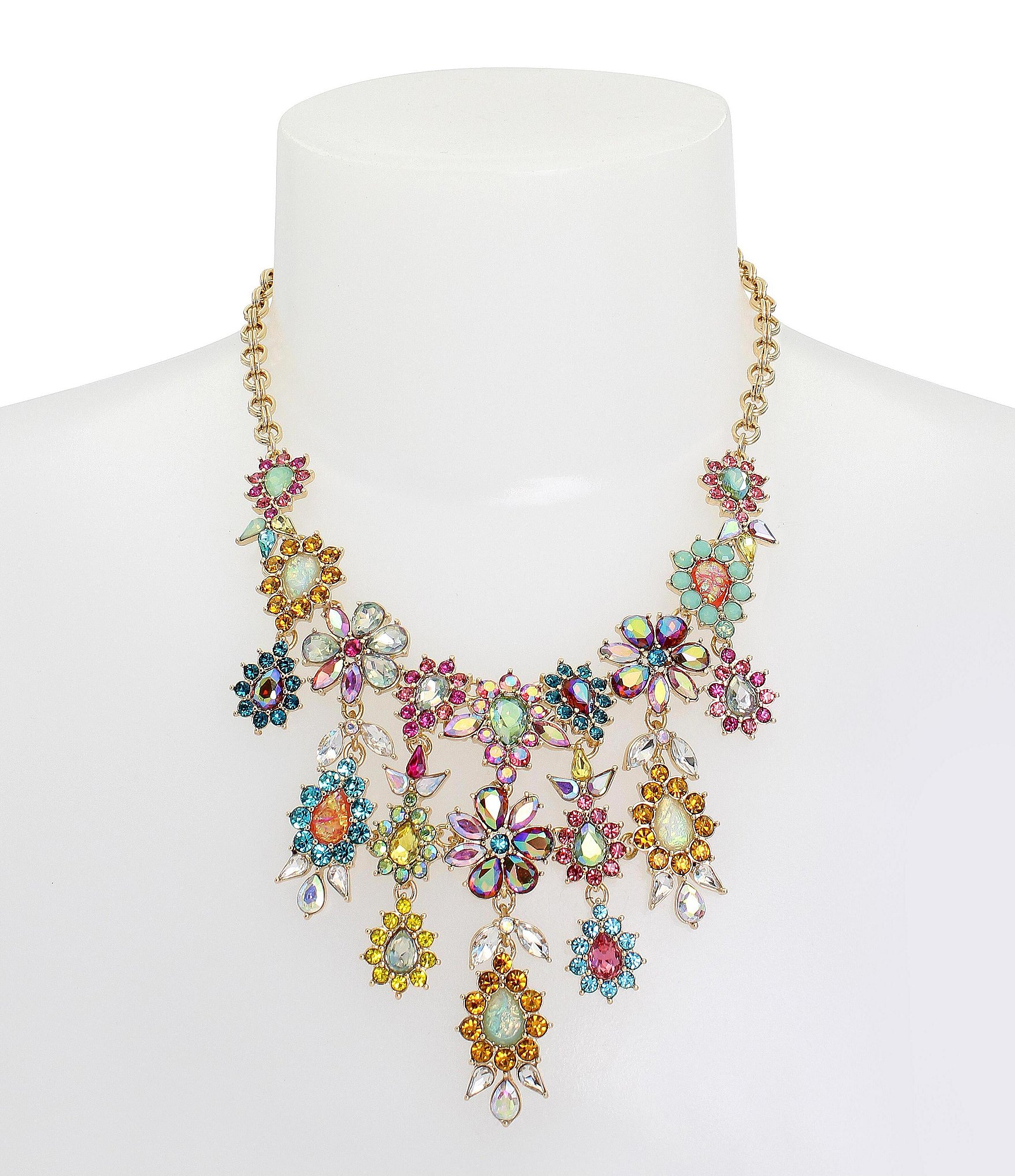 Betsey Johnson Flower Stone Gem Bib Statement Necklace