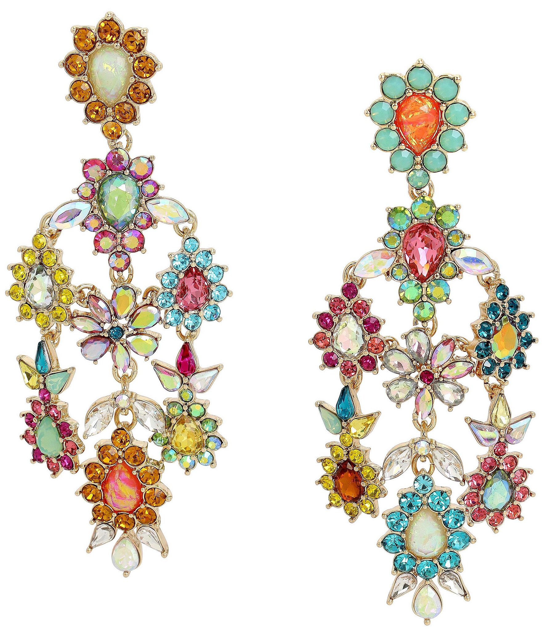 Betsey Johnson Flower Stone Gem Chandelier Statement Earrings