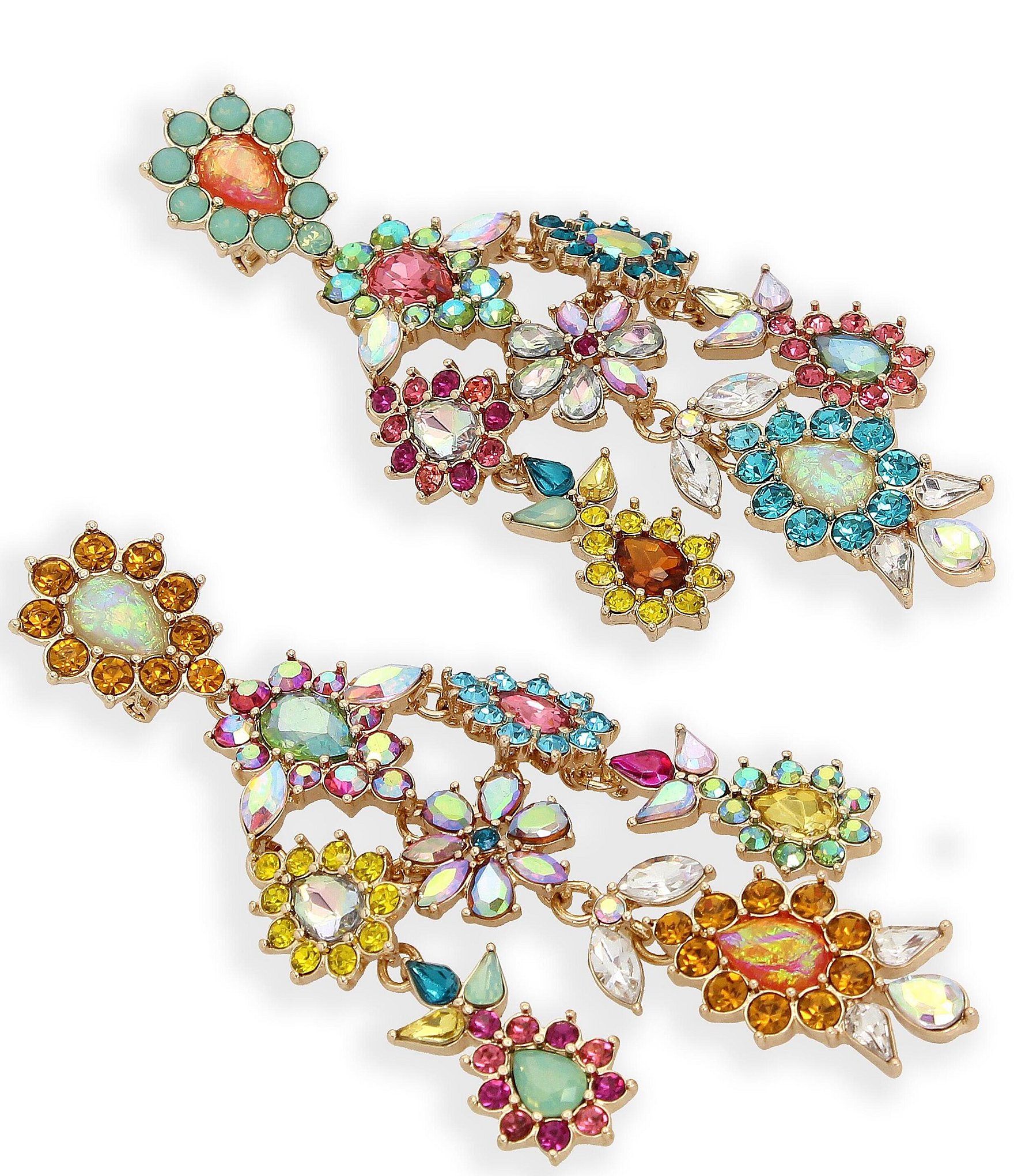 Betsey Johnson Flower Stone Gem Chandelier Statement Earrings