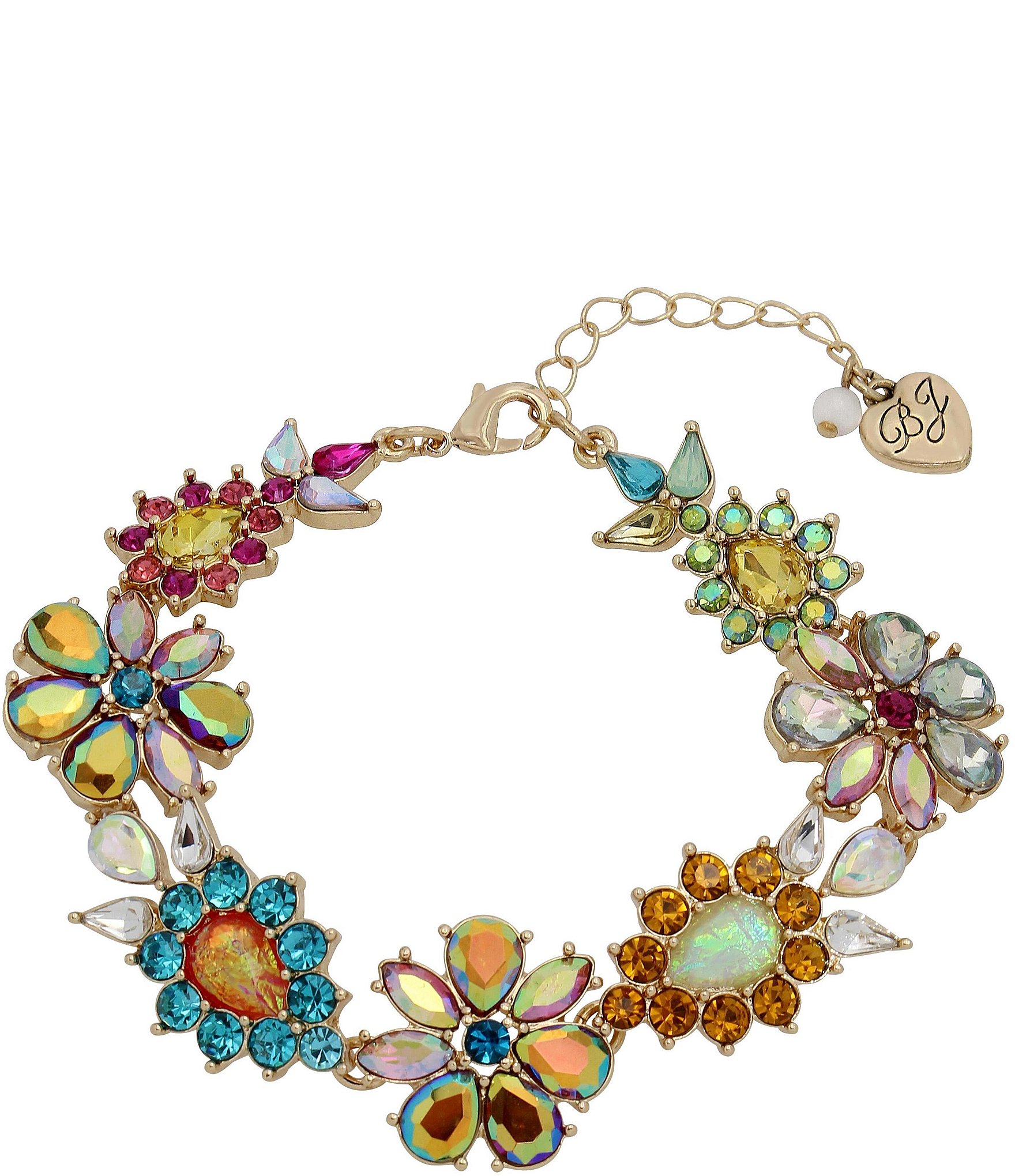 Betsey Johnson Flower Stone Gem Statement Line Bracelet