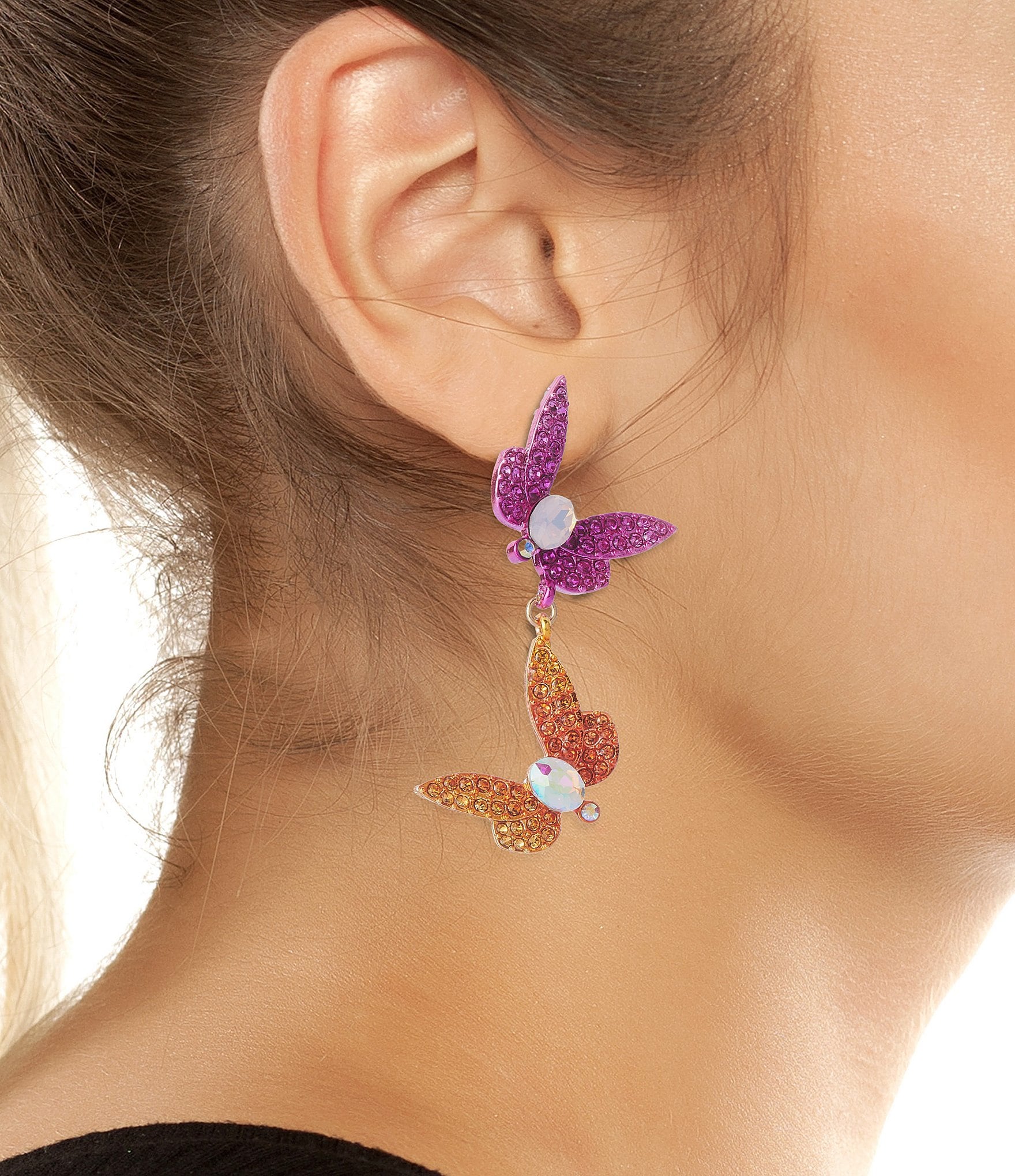 Betsey Johnson Garden Glam Butterfly Double Drop Earrings