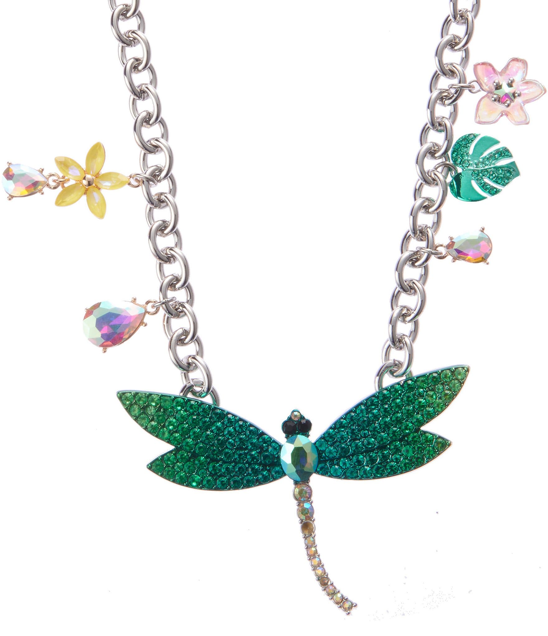 Betsey Johnson Garden Glam Dragonfly Bib Short Pendant Statement Necklace