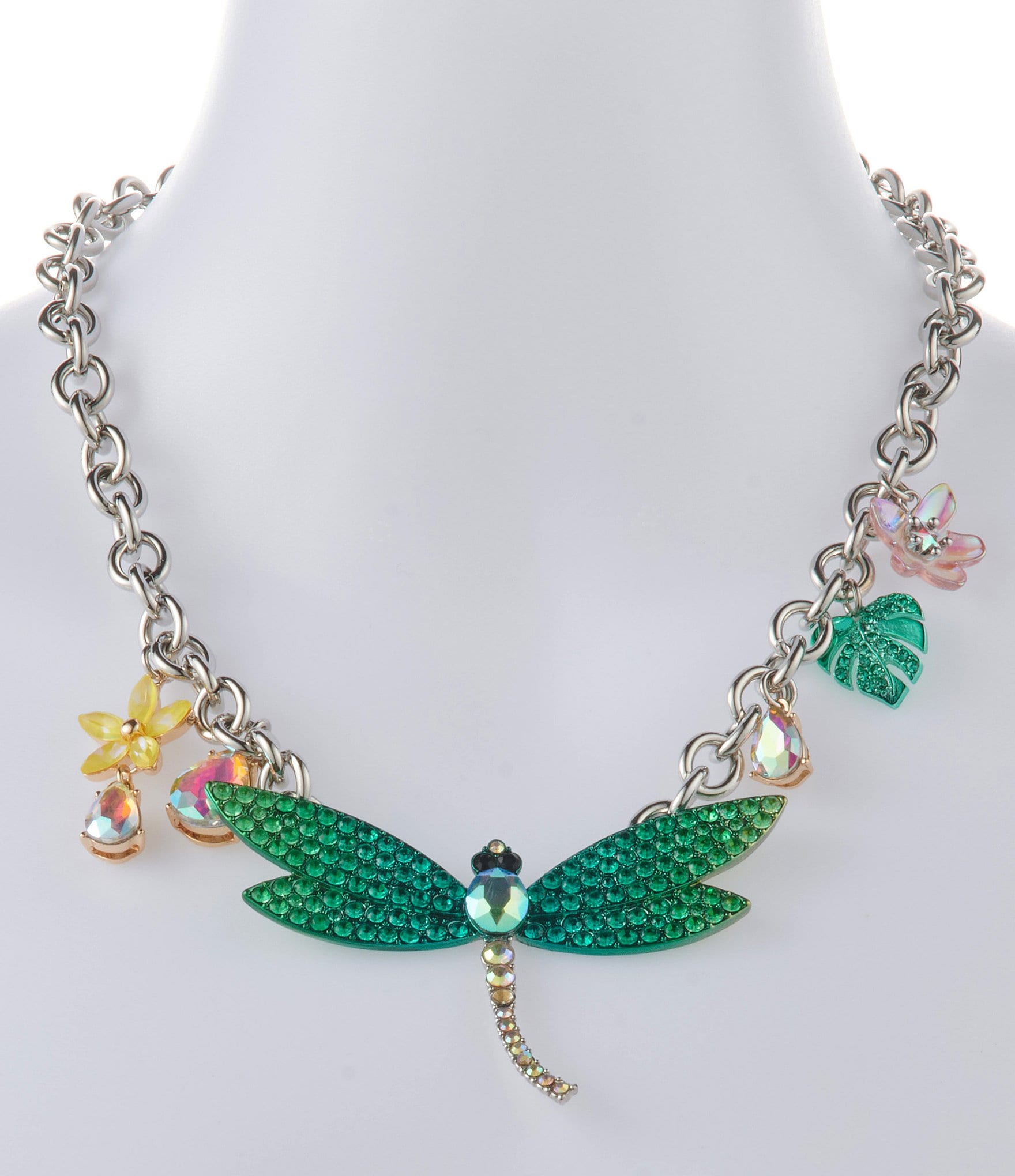 Betsey Johnson Garden Glam Dragonfly Bib Short Pendant Statement Necklace