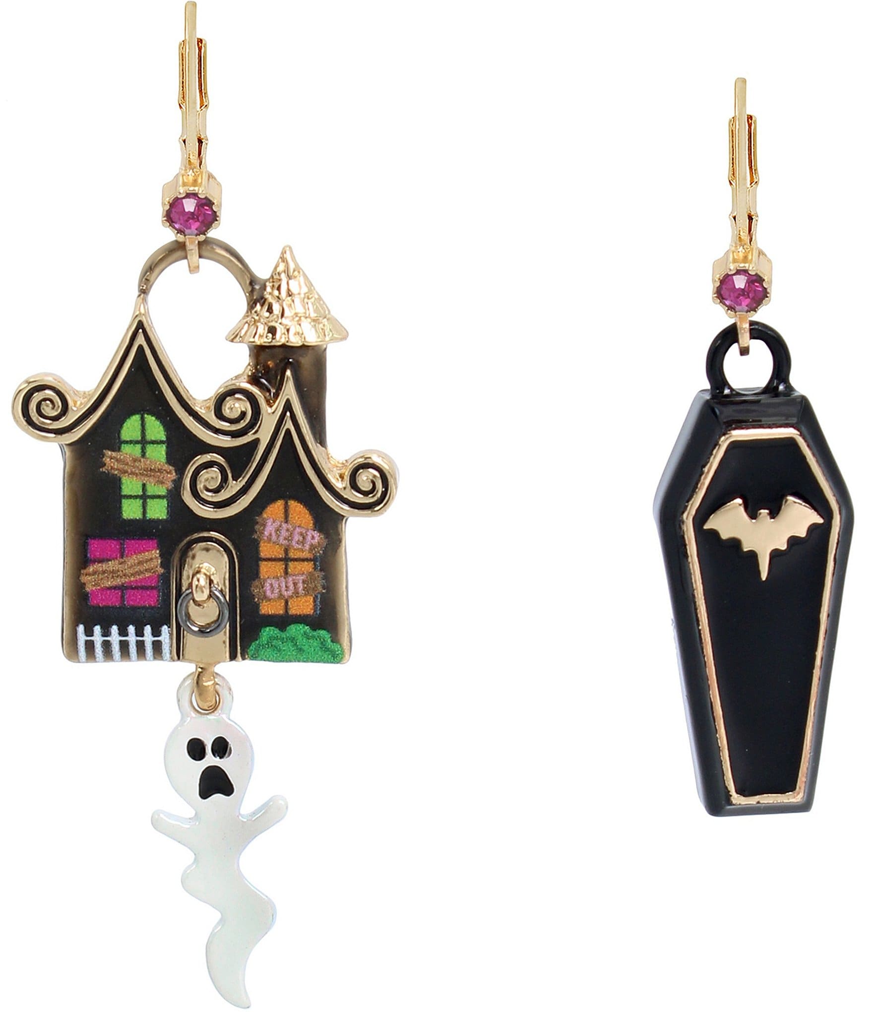 Betsey Johnson Haunted House & Coffin Mismatch Drop Earrings