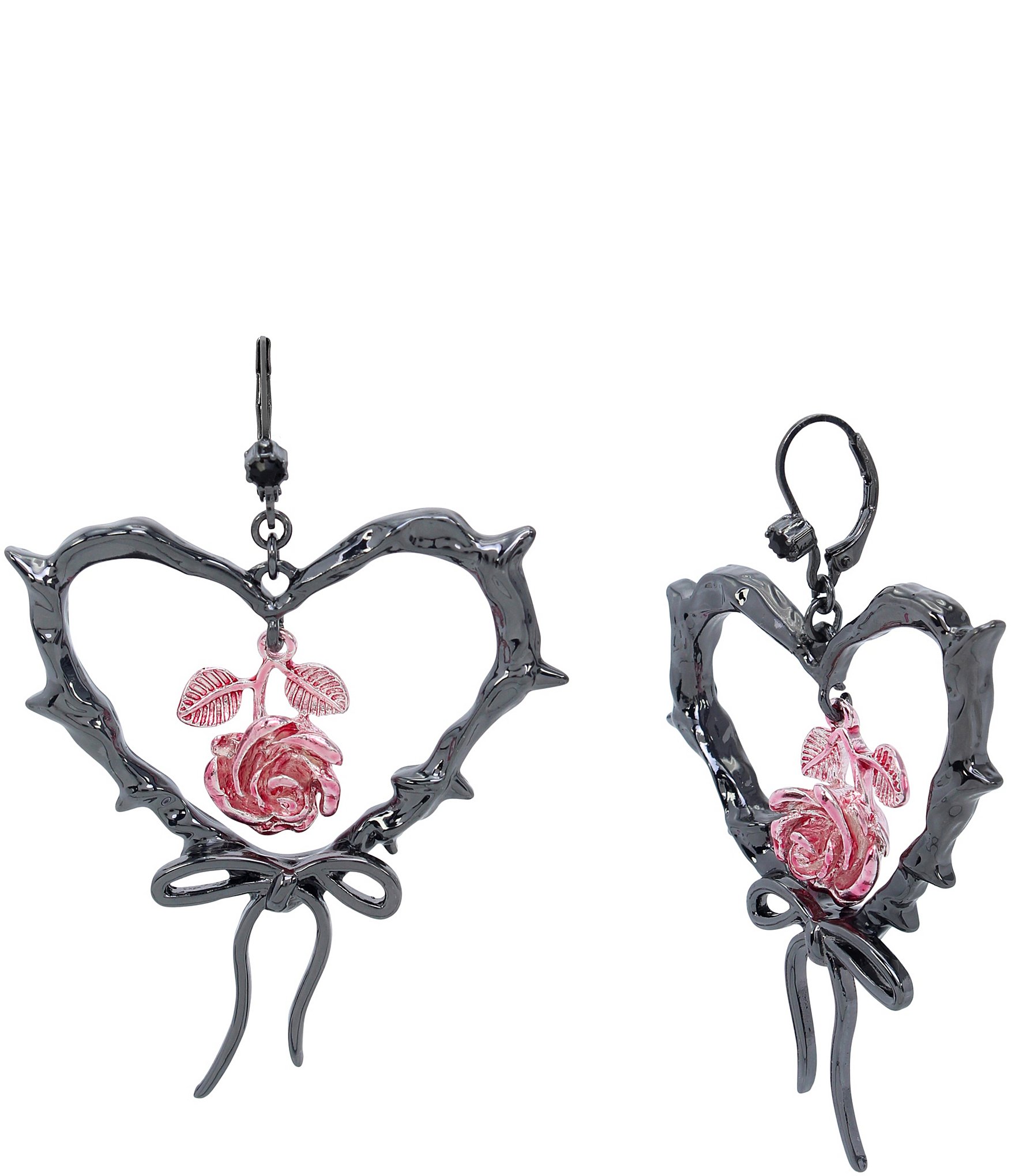 Betsey Johnson Heart & Rose Drop Earrings