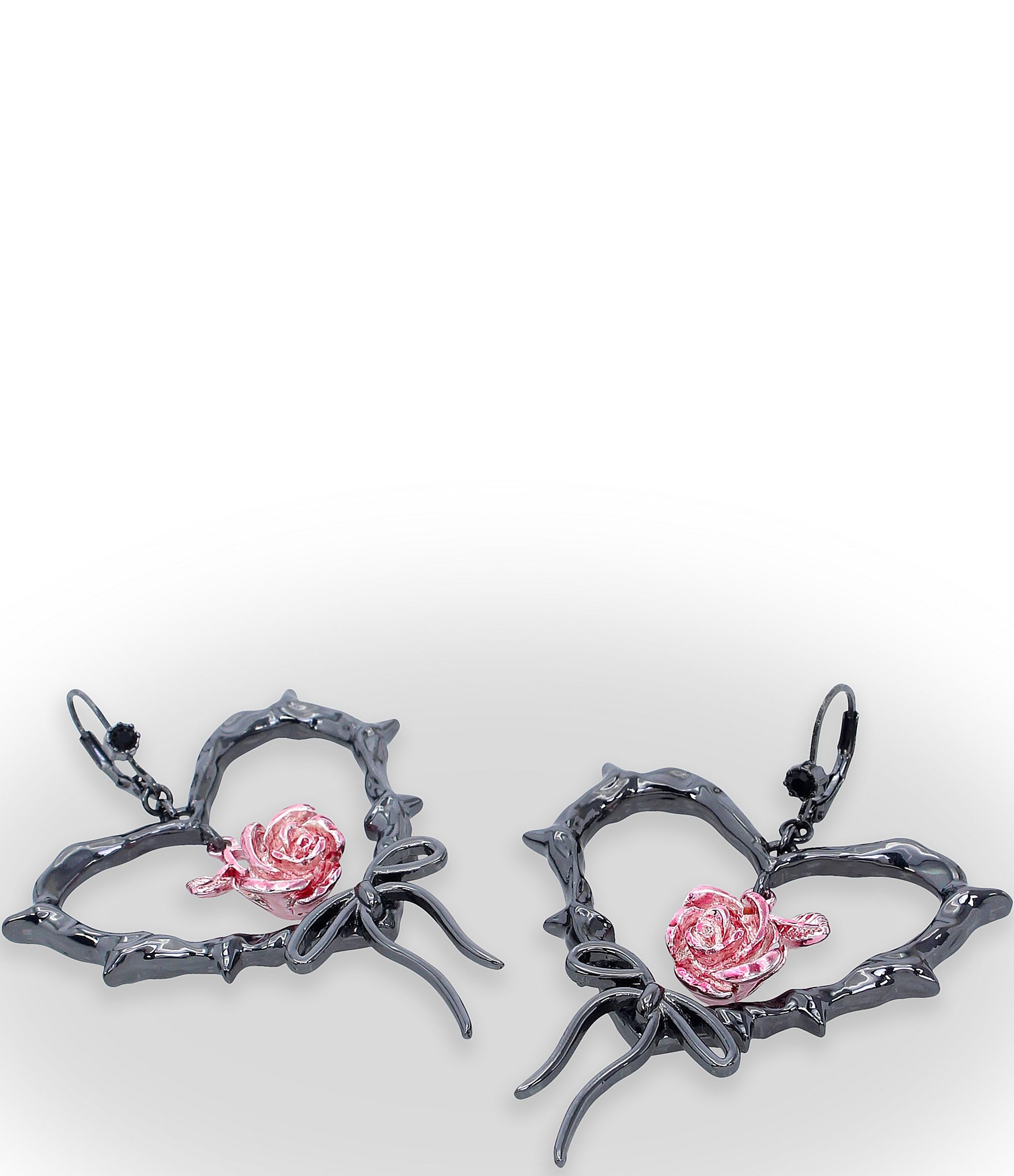 Betsey Johnson Heart & Rose Drop Earrings