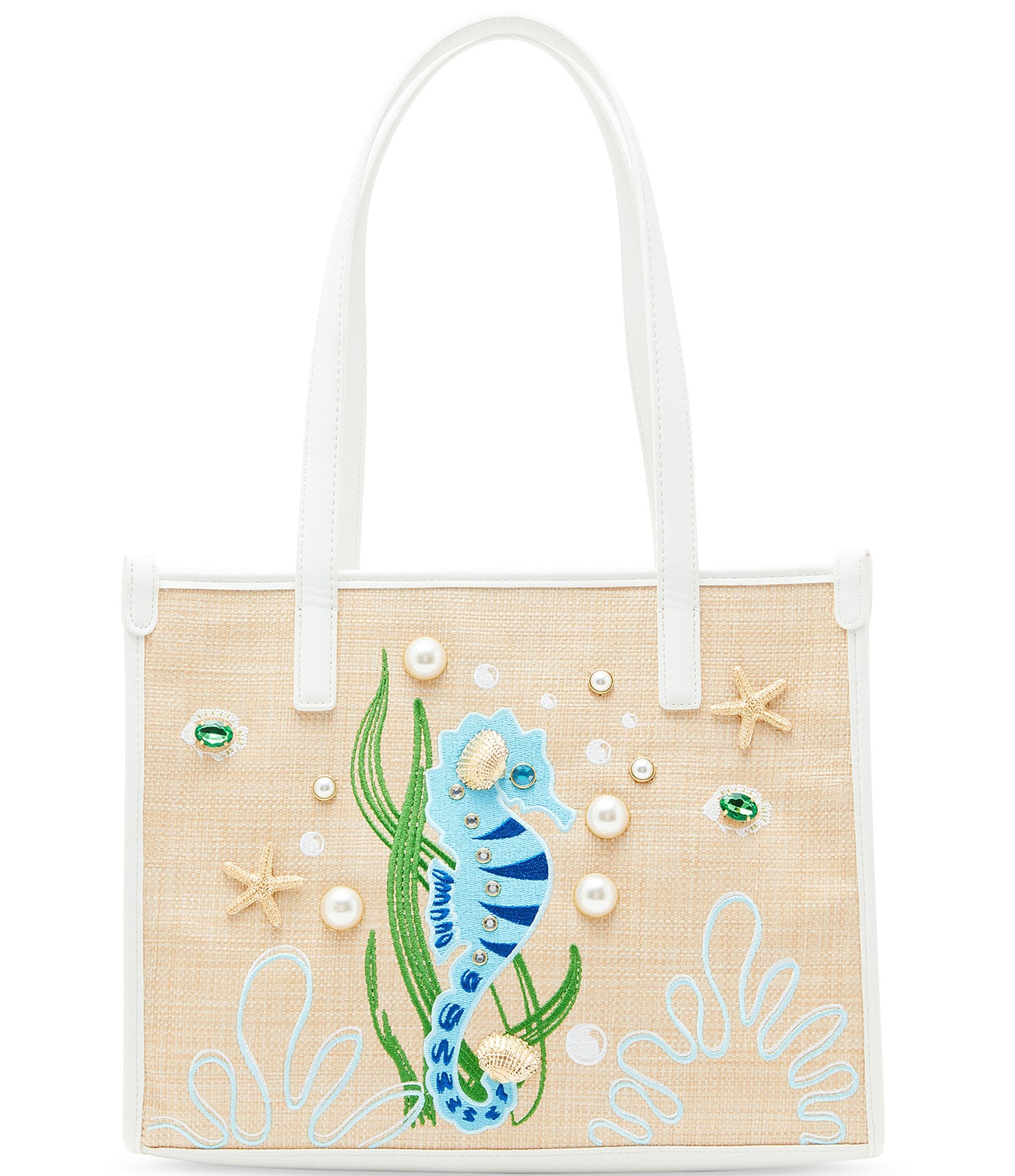 Betsey Johnson Horsin Around Raffia Pearl Embellished Tote Bag