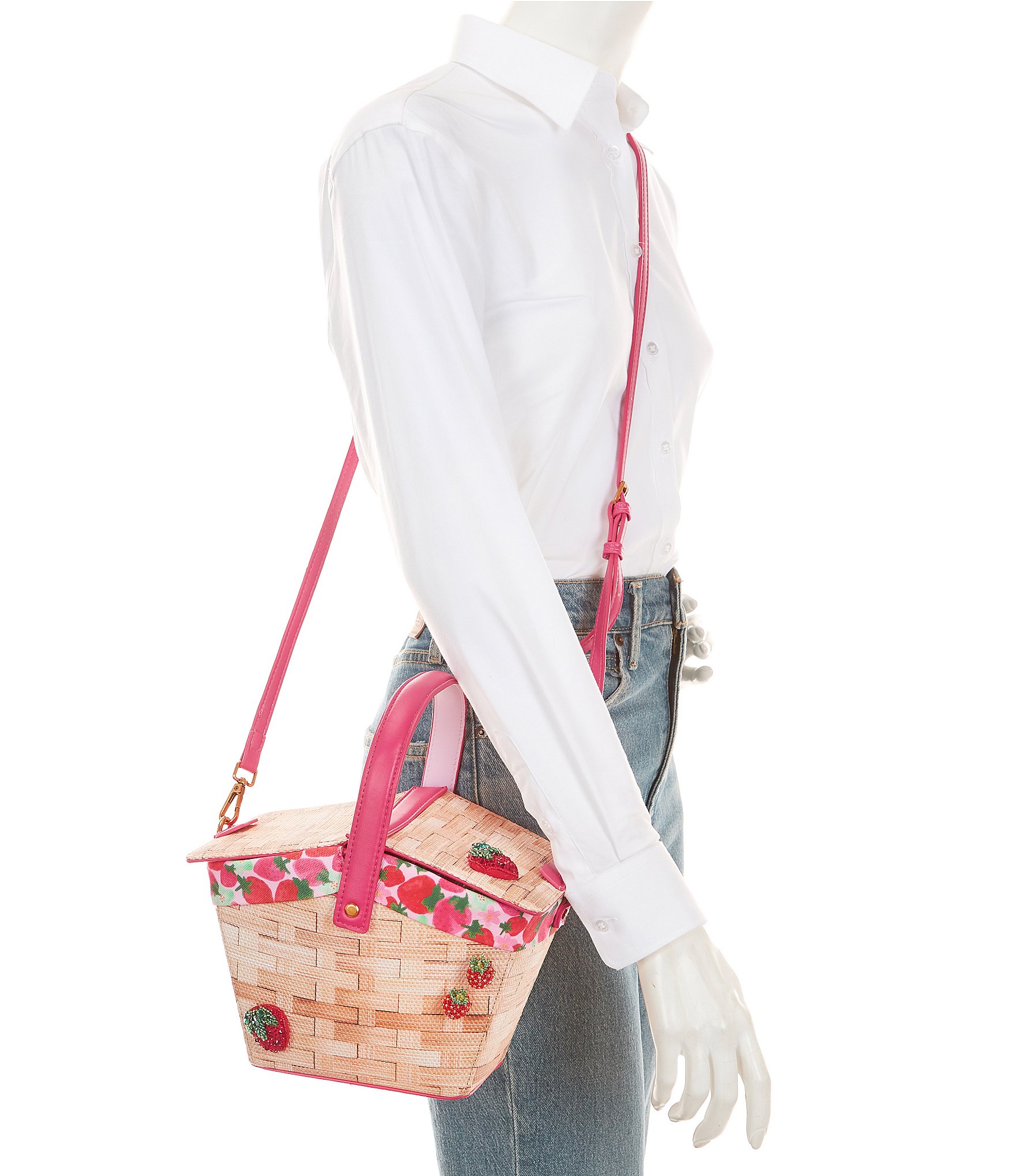 Betsey Johnson Kitsch Fresh N Fruity Picnic Straw Basket Natural Crossbody Bag