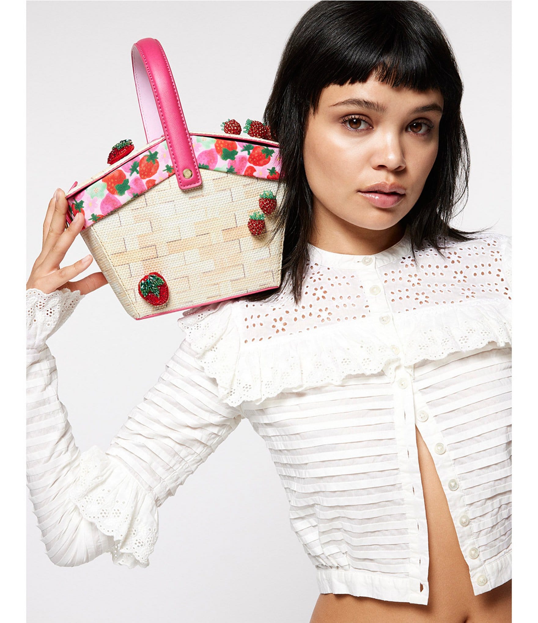 Betsey Johnson Kitsch Fresh N Fruity Picnic Straw Basket Natural Crossbody Bag