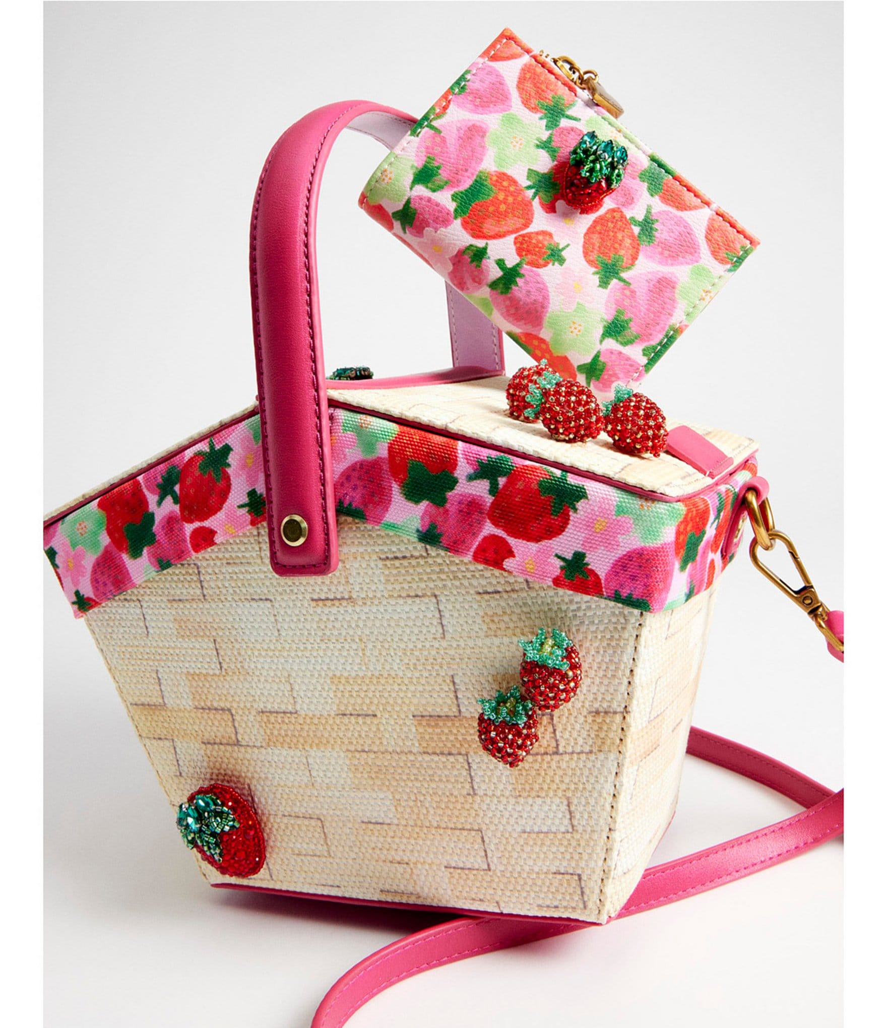 Betsey Johnson Kitsch Fresh N Fruity Picnic Straw Basket Natural Crossbody Bag