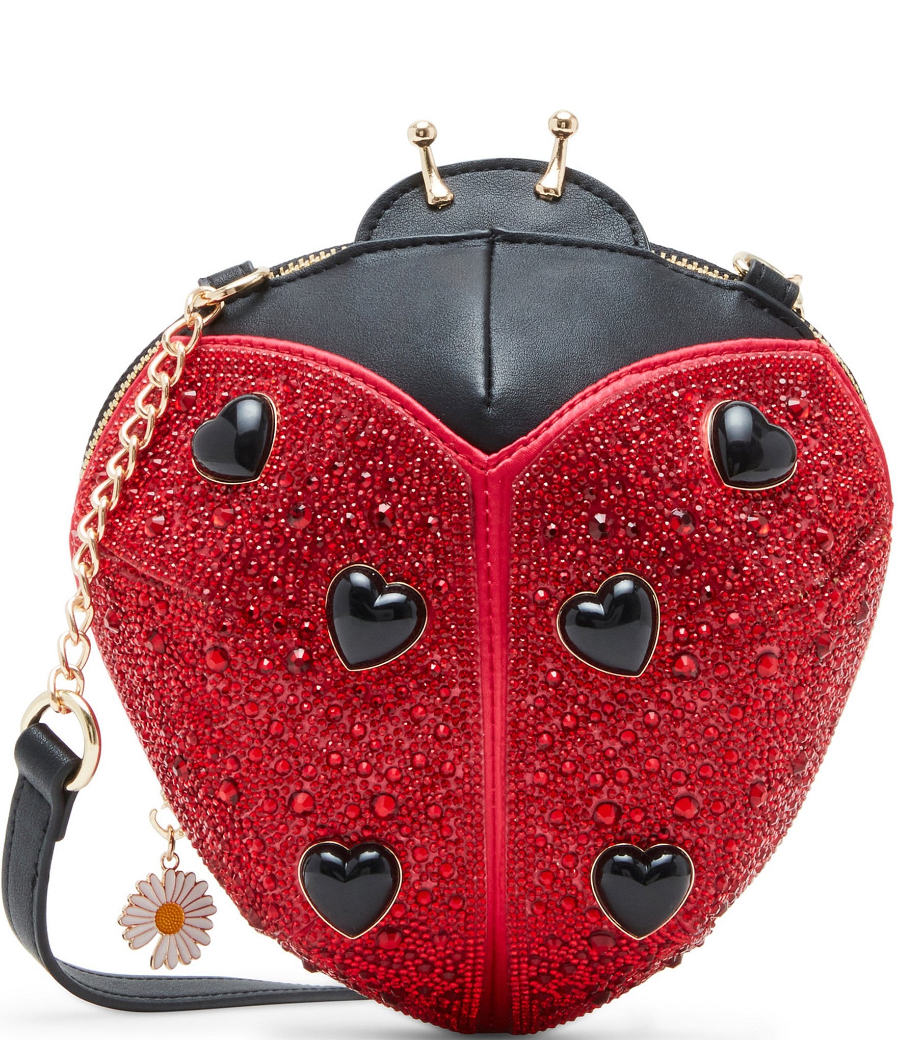 Betsey Johnson Lady In Red Rhinestone Hearts Crossbody Bag