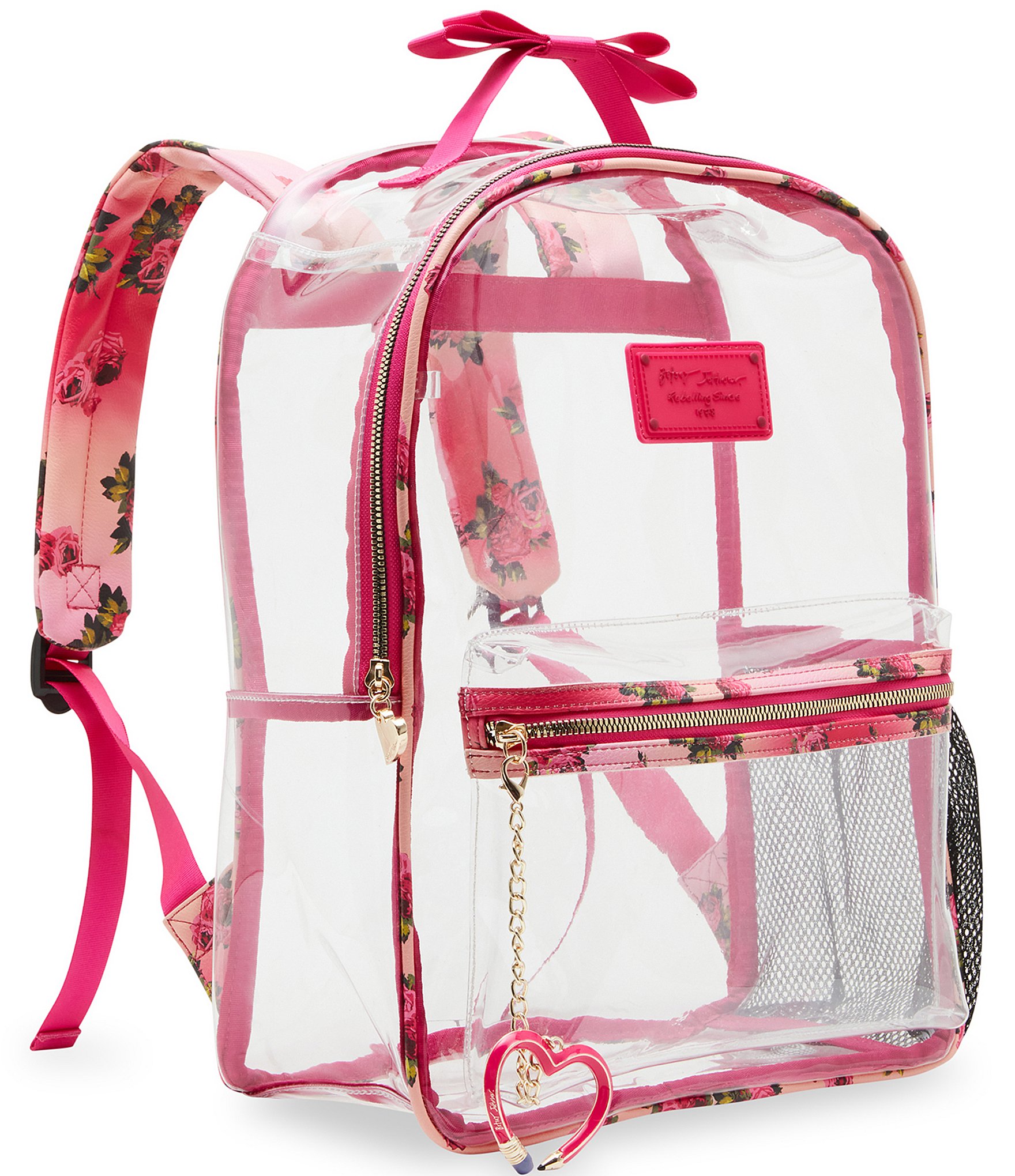 Betsey Johnson Large Pink Floral Clear Backpack