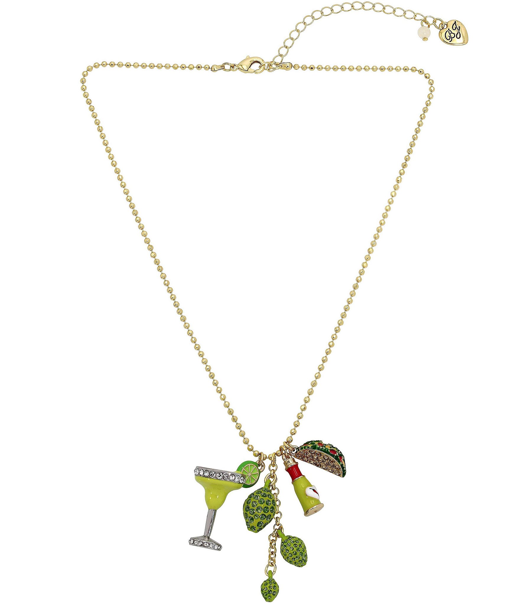 Betsey Johnson Lime Margarita Rhinestone Charm Short Pendant Necklace