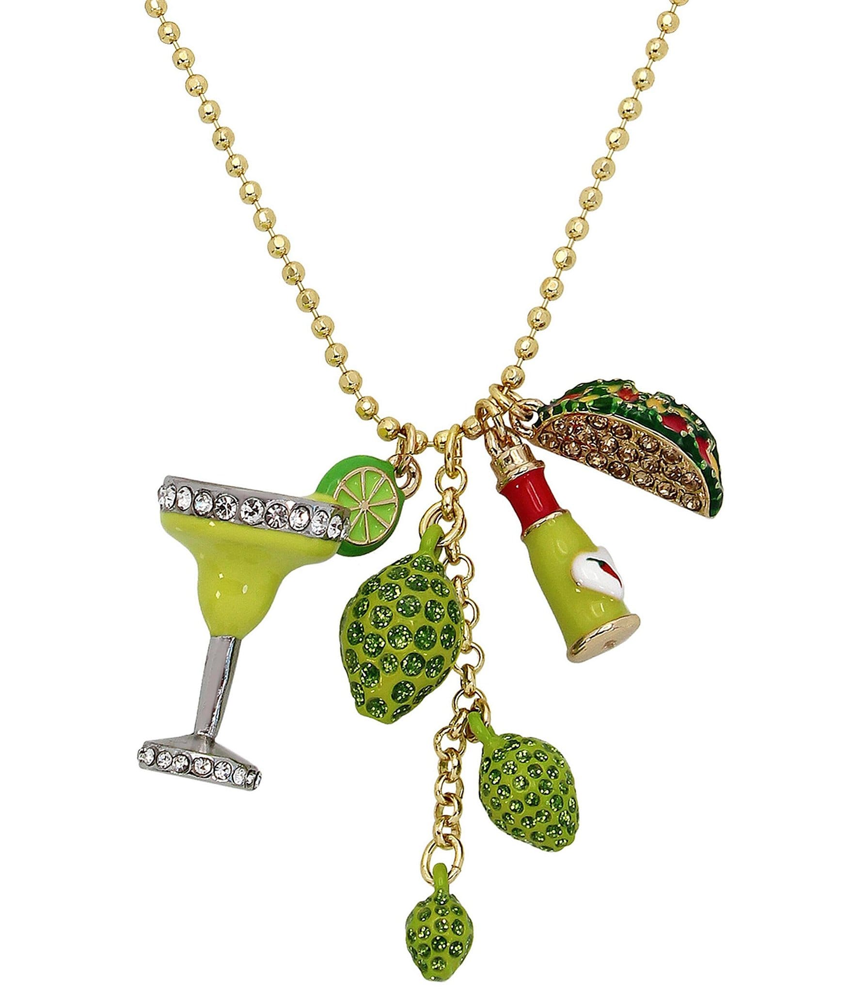 Betsey Johnson Lime Margarita Rhinestone Charm Short Pendant Necklace