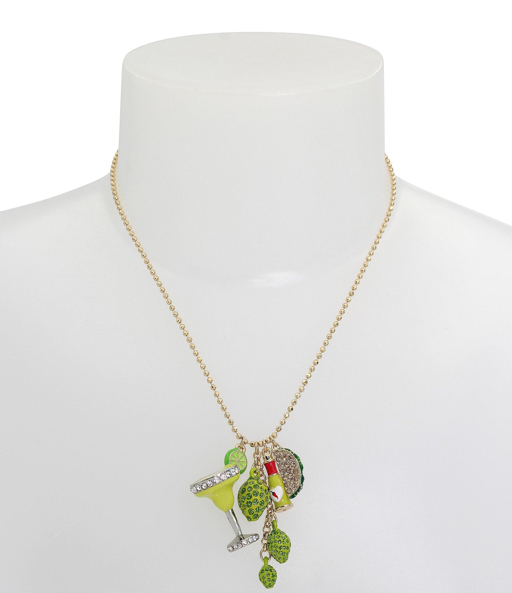 Betsey Johnson Lime Margarita Rhinestone Charm Short Pendant Necklace