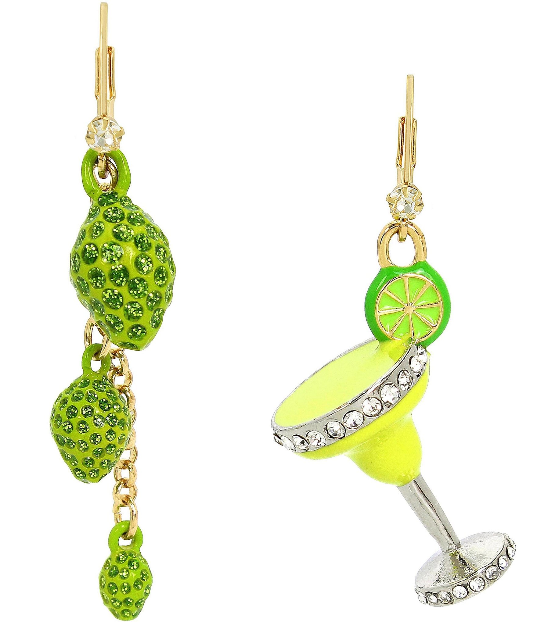 Betsey Johnson Lime Margarita Rhinestone Mismatch Drop Earrings