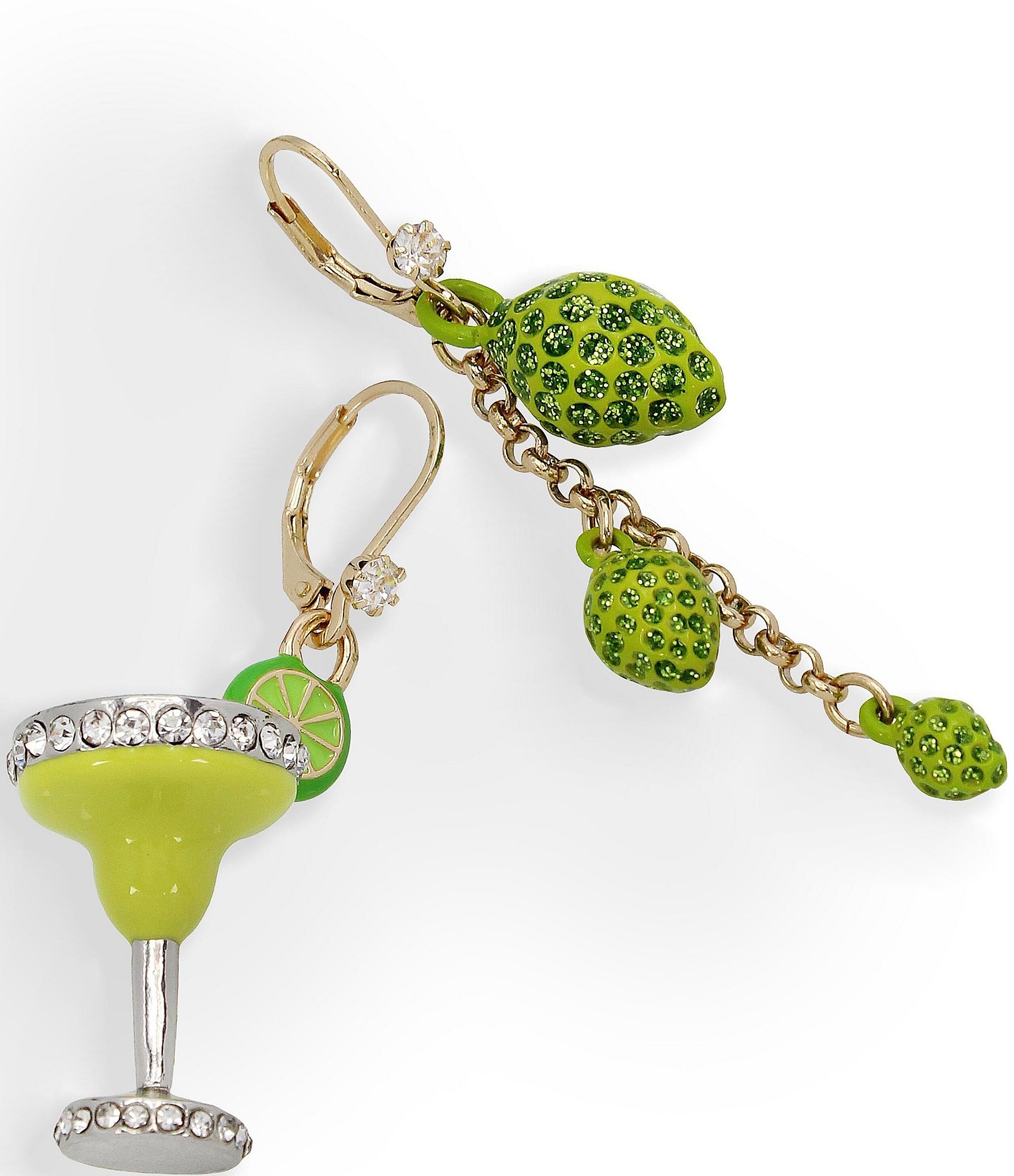 Betsey Johnson Lime Margarita Rhinestone Mismatch Drop Earrings