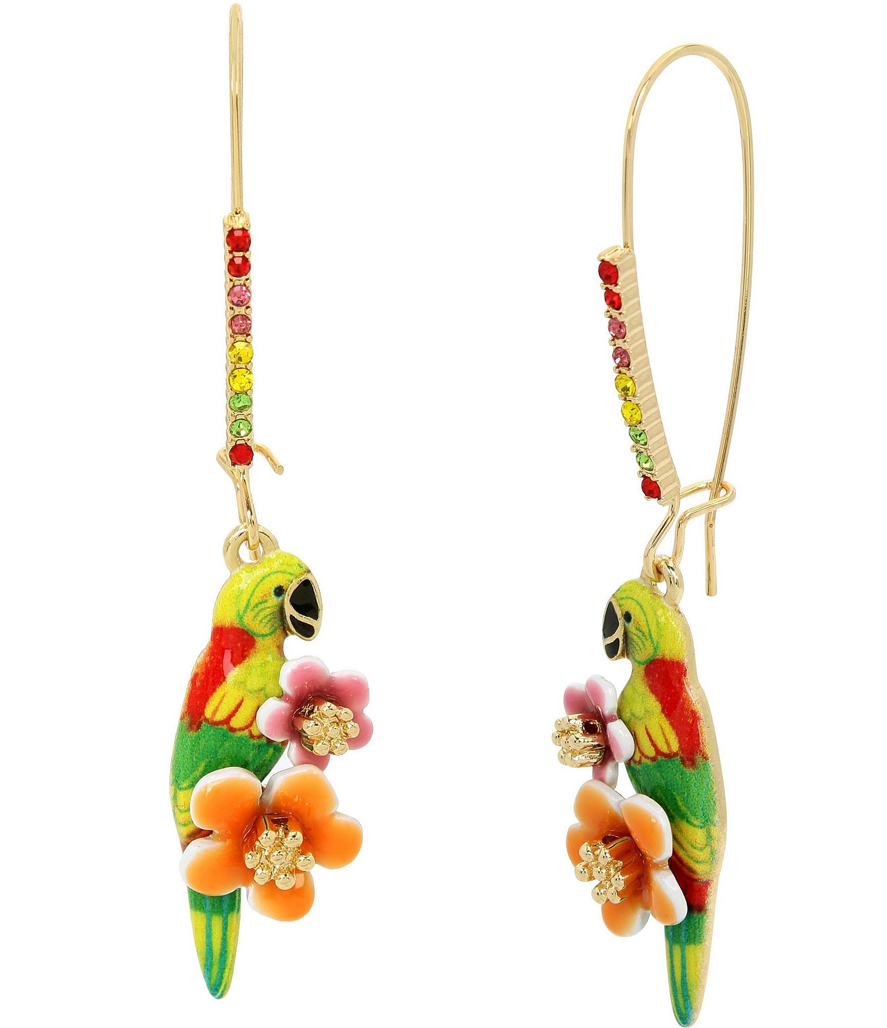 Betsey Johnson Parrot Rhinestone Embellished Dangle Statement Drop Earrings