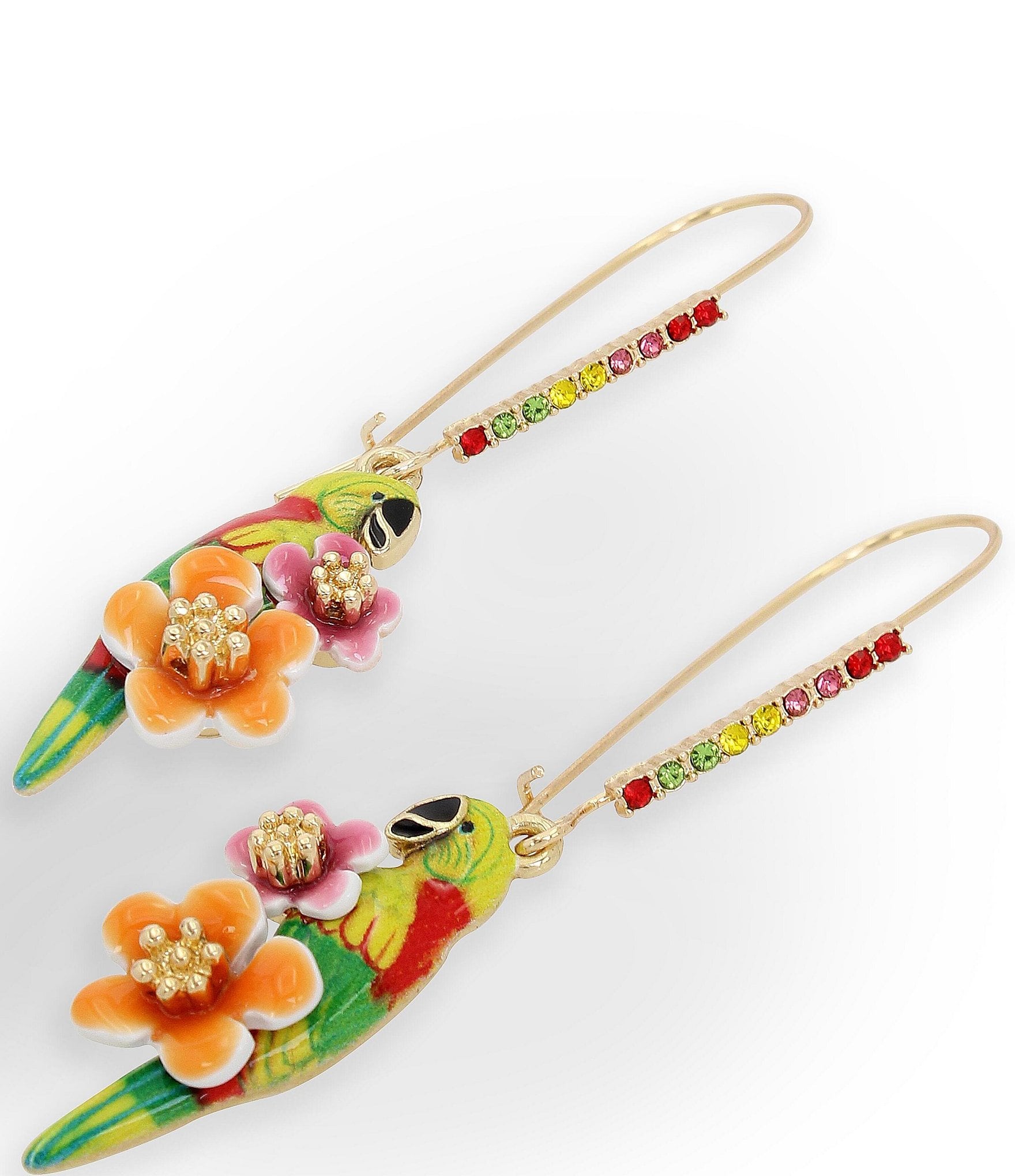 Betsey Johnson Parrot Rhinestone Embellished Dangle Statement Drop Earrings