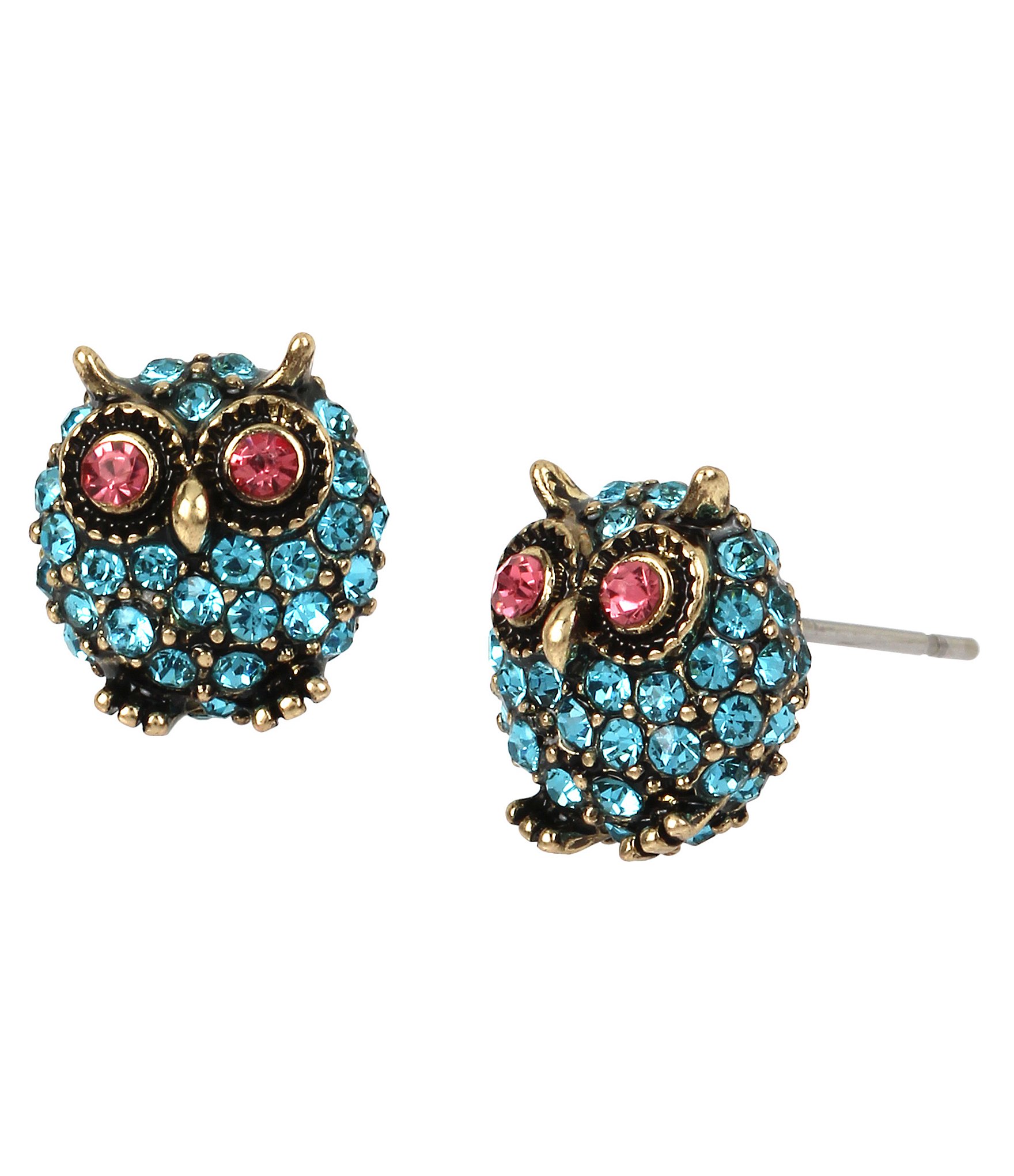 Betsey Johnson Pave Owl Stud Earrings 
