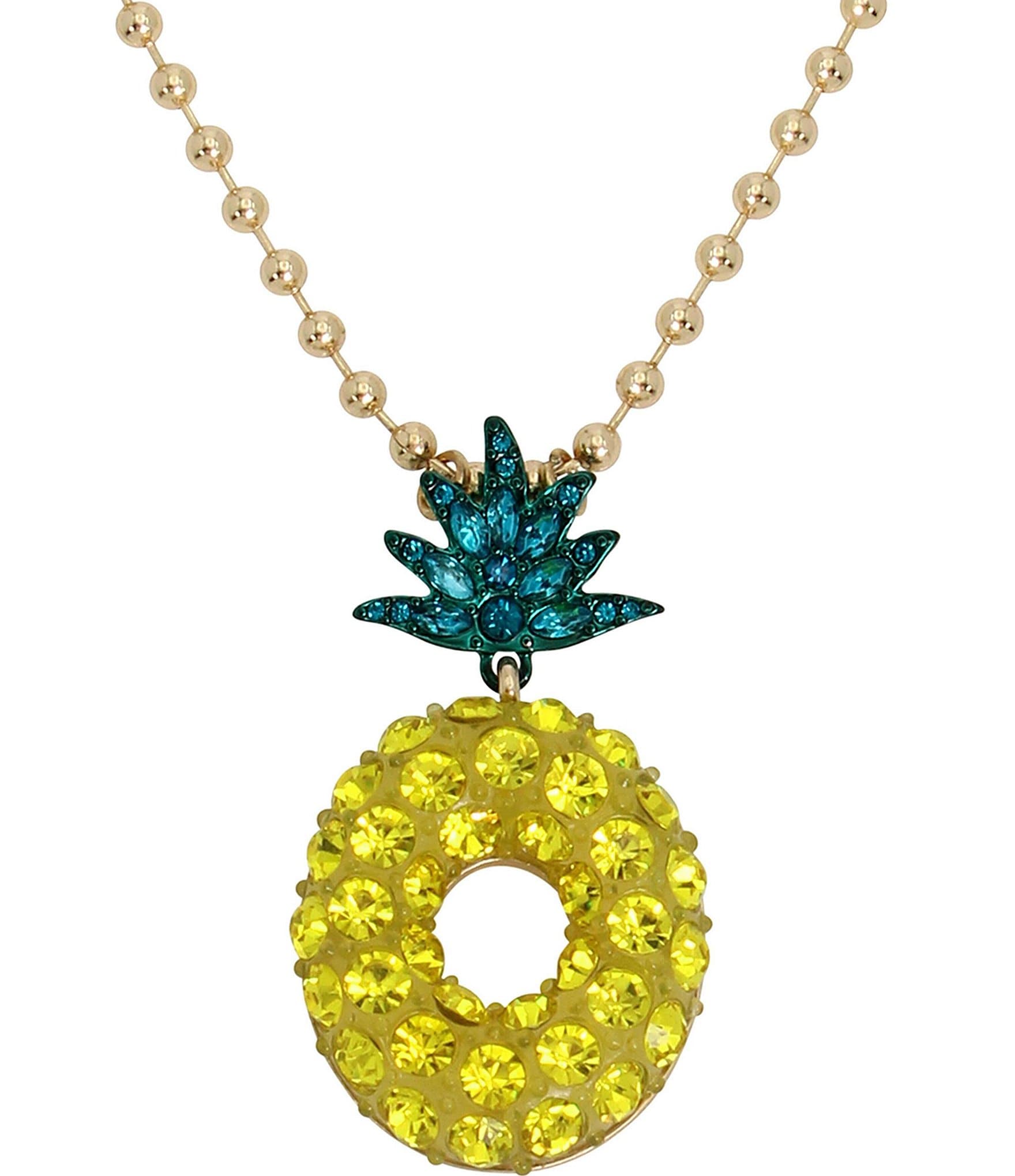 Betsey Johnson Pineapple Rhinestone Short Pendant Necklace