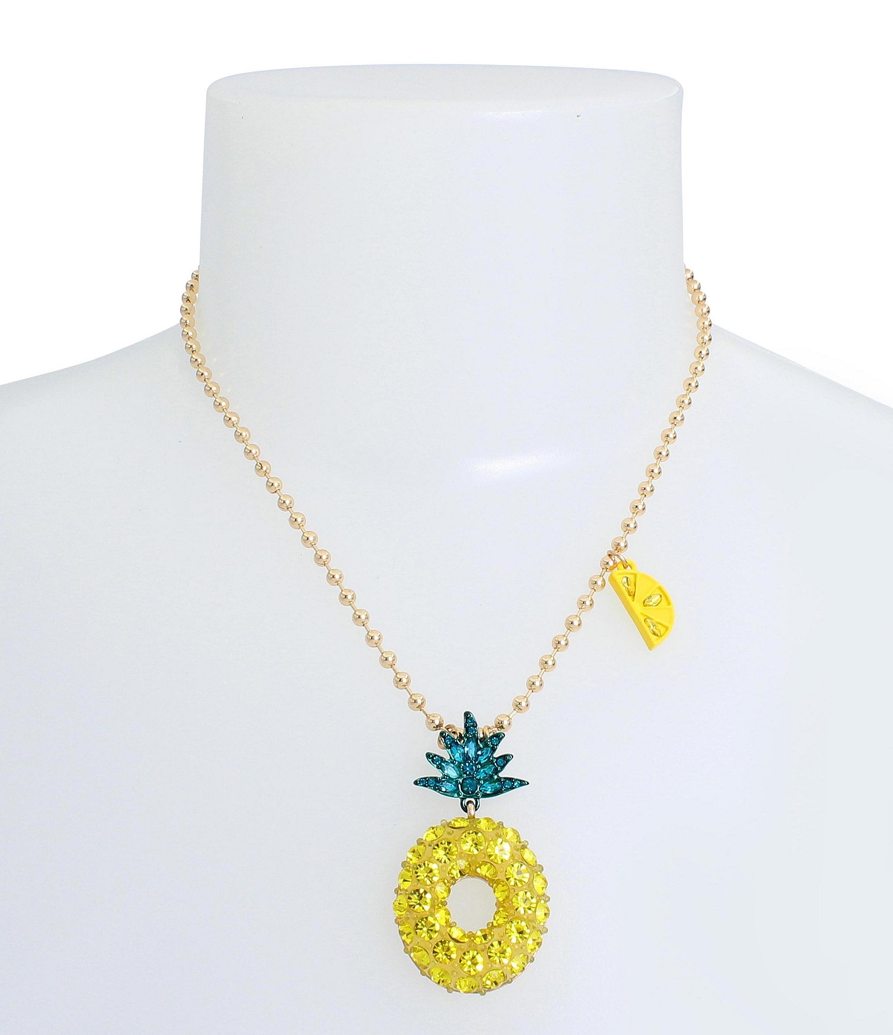 Betsey Johnson Pineapple Rhinestone Short Pendant Necklace