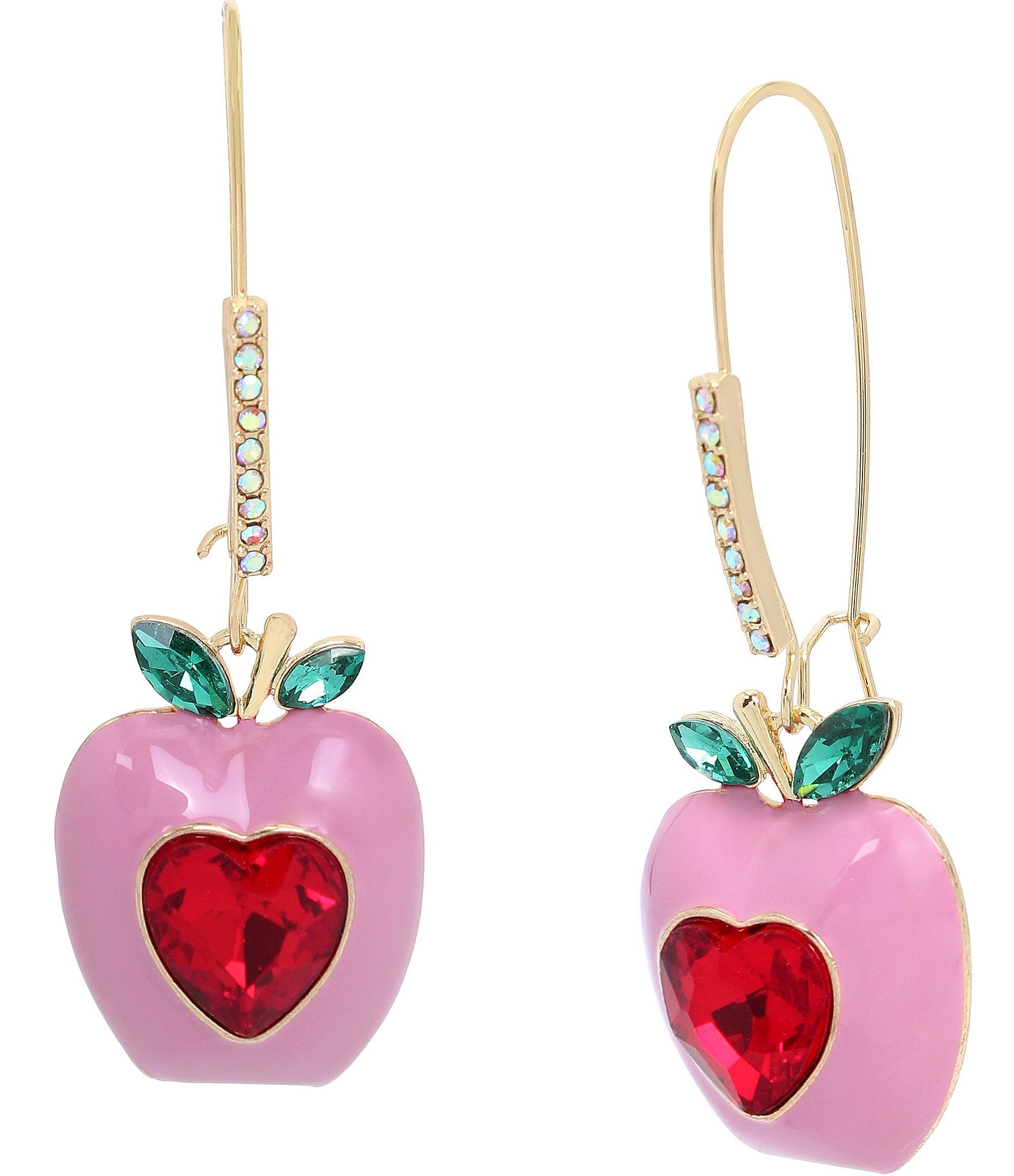 Betsey Johnson Rhinestone Apple Dangle Drop Earrings