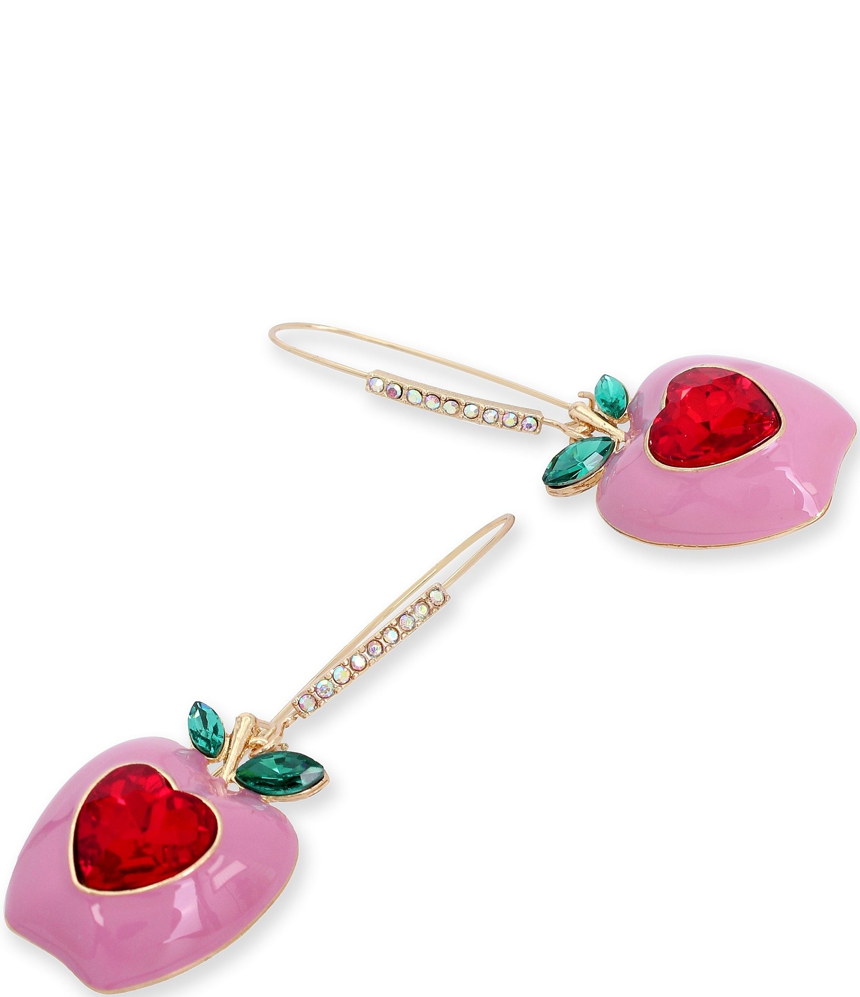 Betsey Johnson Rhinestone Apple Dangle Drop Earrings