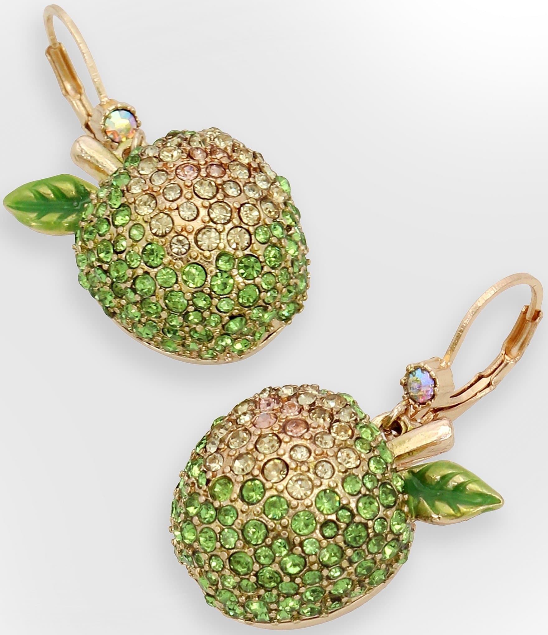 Betsey Johnson Rhinestone Apple Drop Earrings