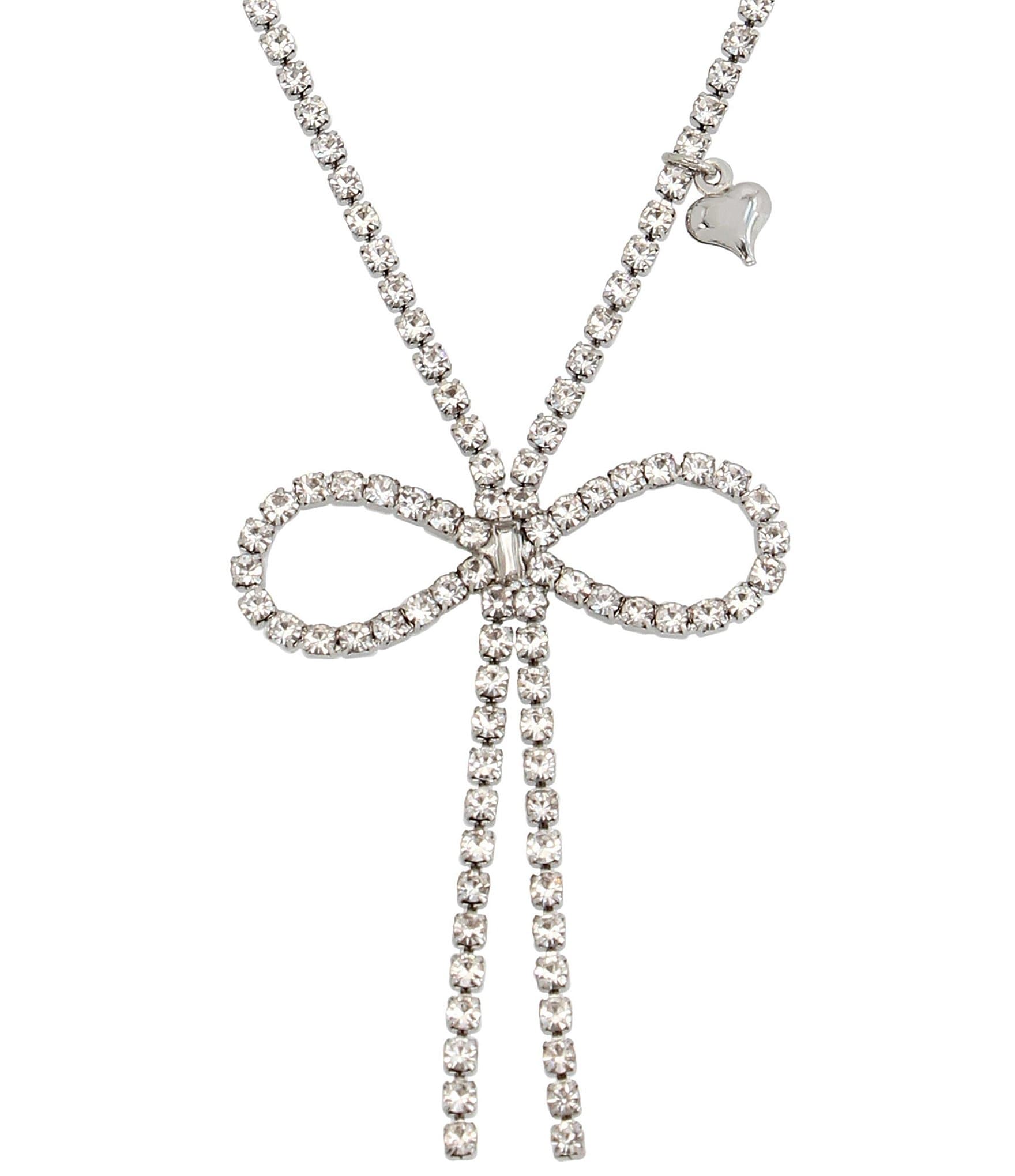 Betsey Johnson Rhinestone Bow Short Pendant Necklace