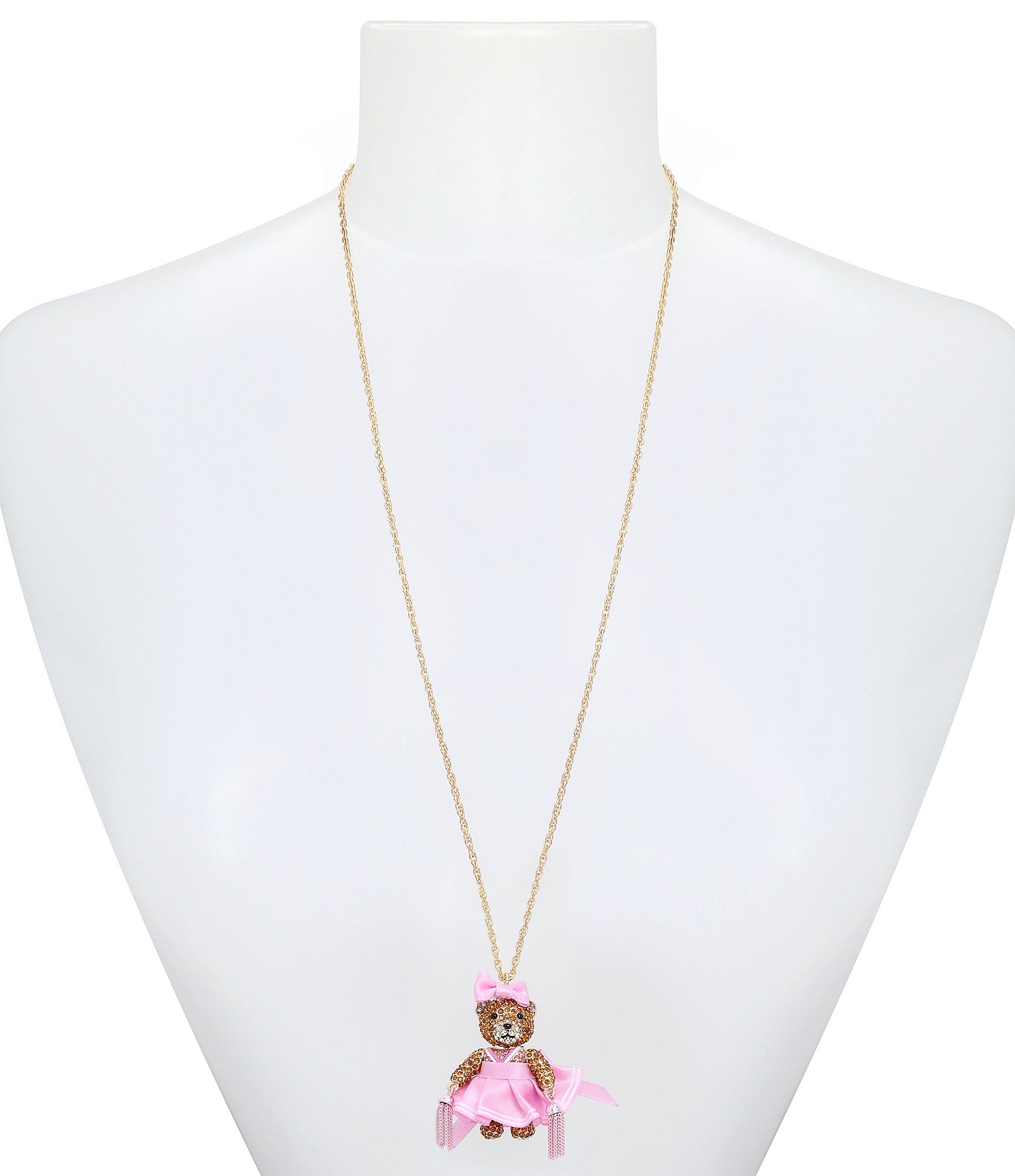 Betsey Johnson Rhinestone Cheerleader Bear Long Pendant Necklace