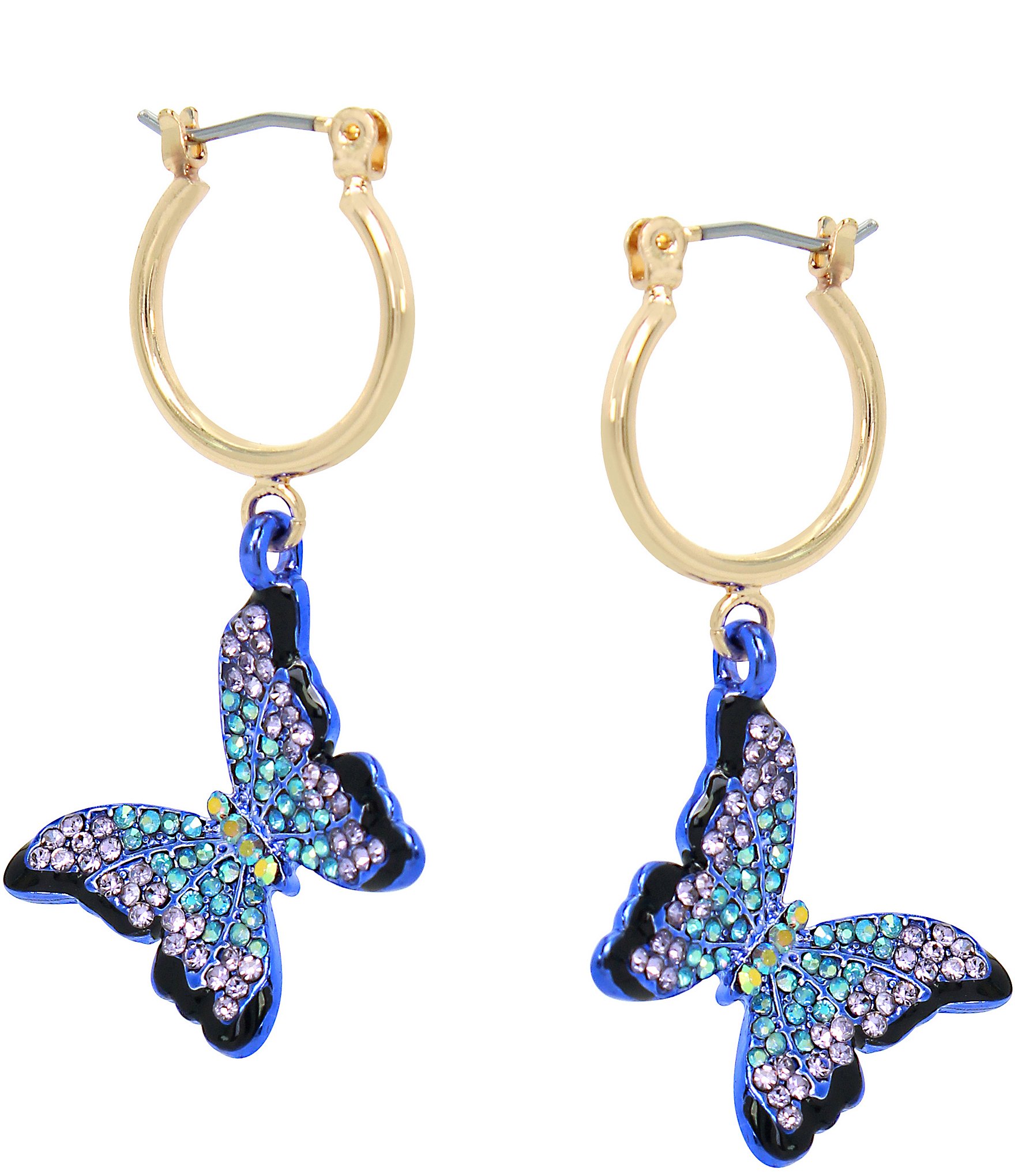 Betsey Johnson Rhinestone Butterfly Charm Huggie Hoop Earrings | Dillard's