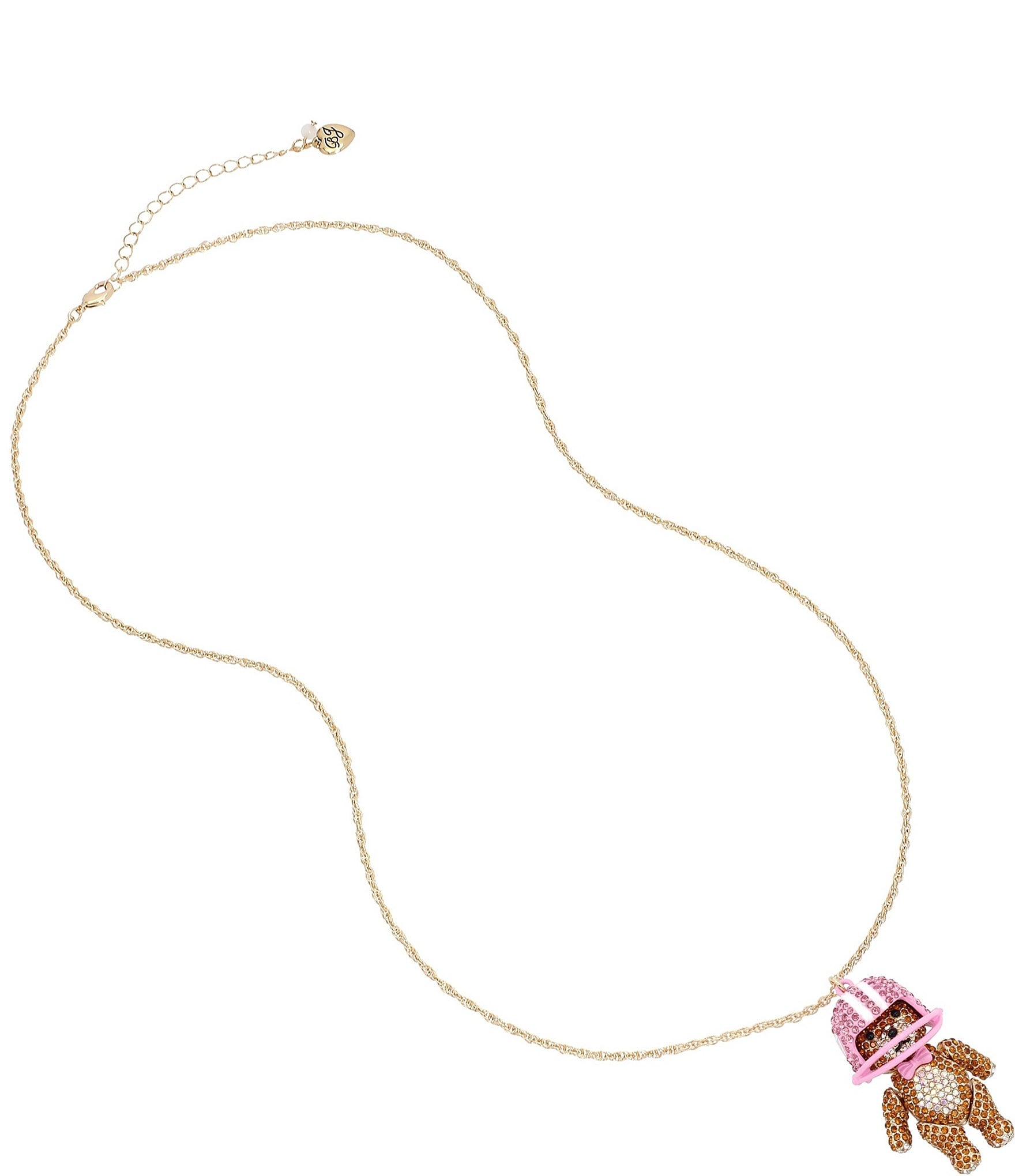 Betsey Johnson Rhinestone Football Bear Long Pendant Necklace