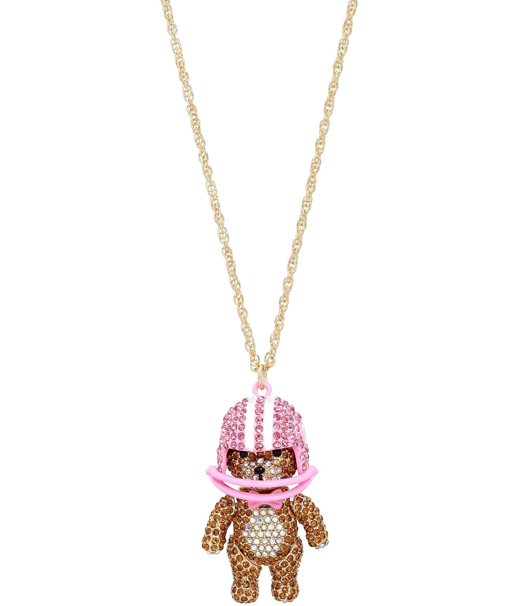 Betsey Johnson Rhinestone Football Bear Long Pendant Necklace