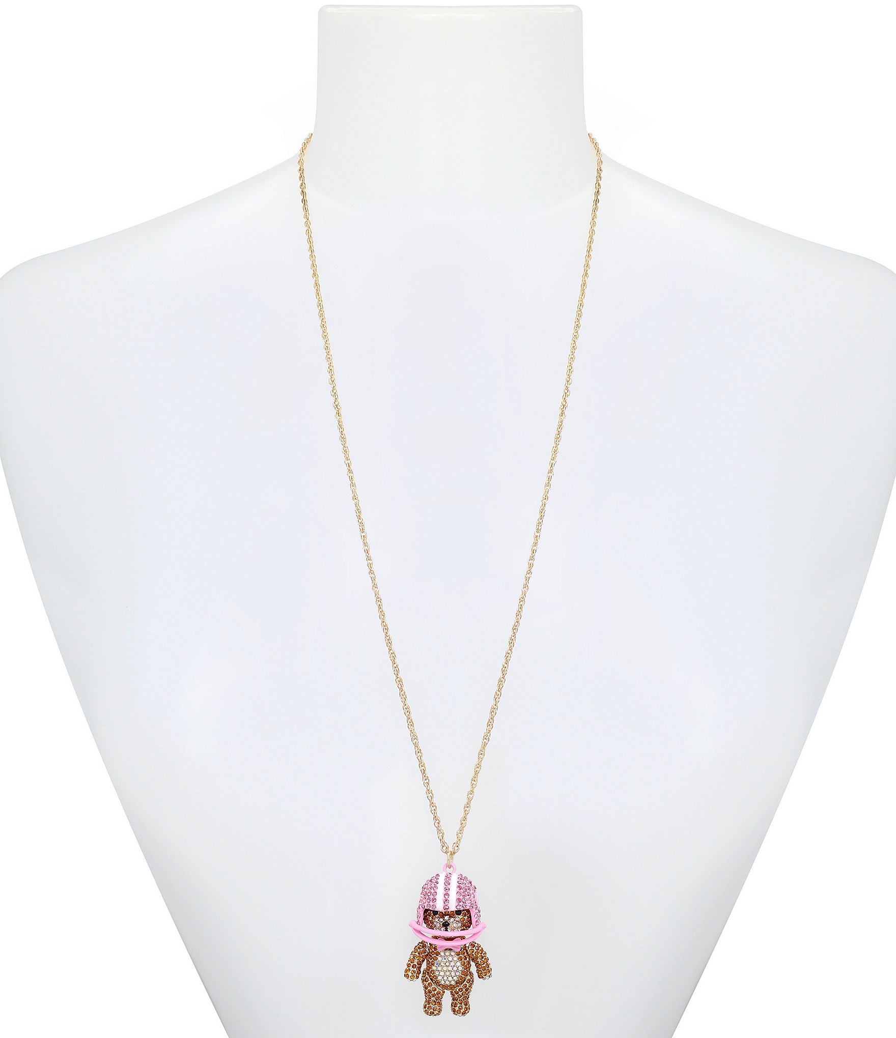 Betsey Johnson Rhinestone Football Bear Long Pendant Necklace