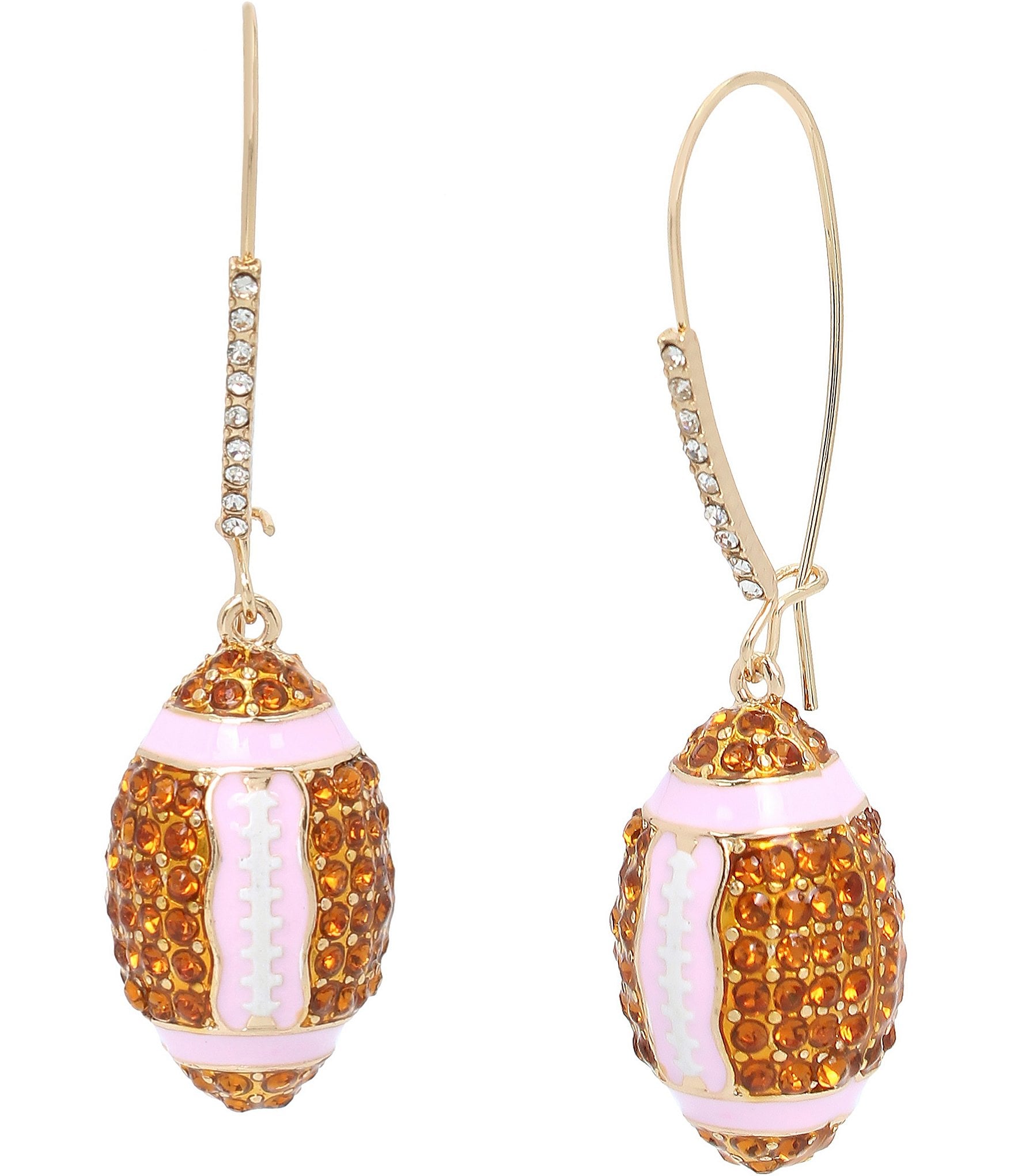 Betsey Johnson Rhinestone Football Dangle Drop Earrings