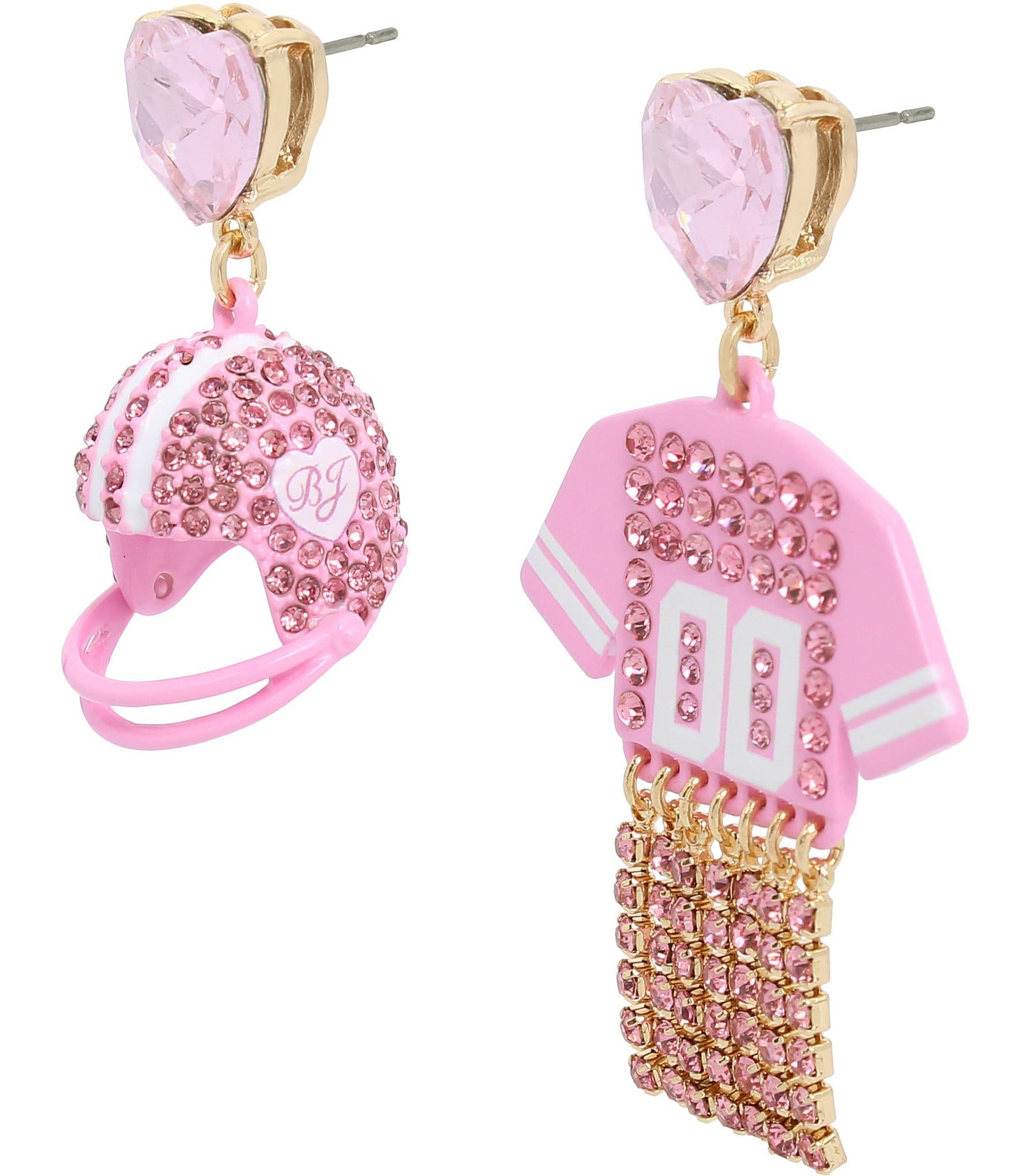 Betsey Johnson Rhinestone Football Jersey & Helmet Mismatch Drop Earrings