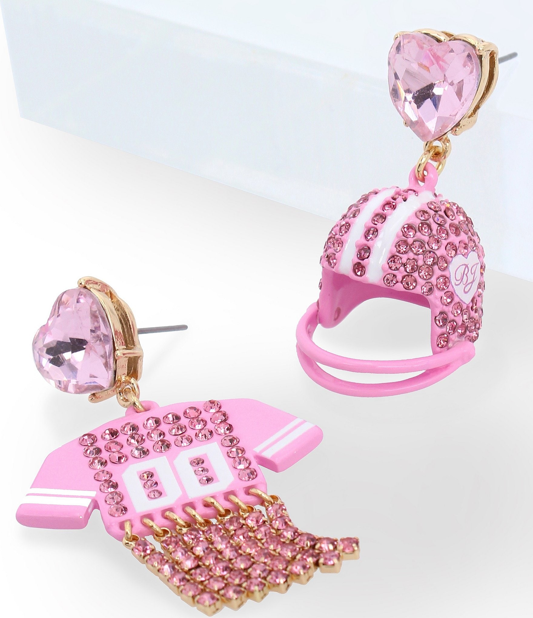 Betsey Johnson Rhinestone Football Jersey & Helmet Mismatch Drop Earrings