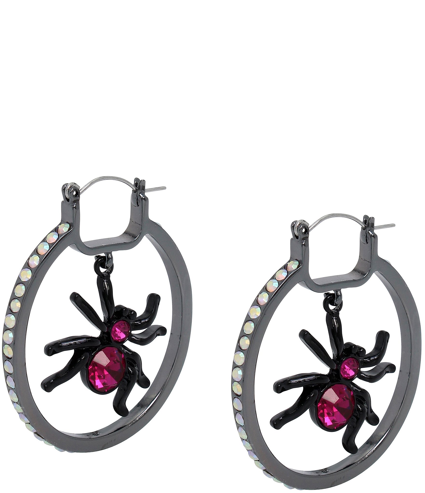 Betsey Johnson Rhinestone Spider Hoop Earrings