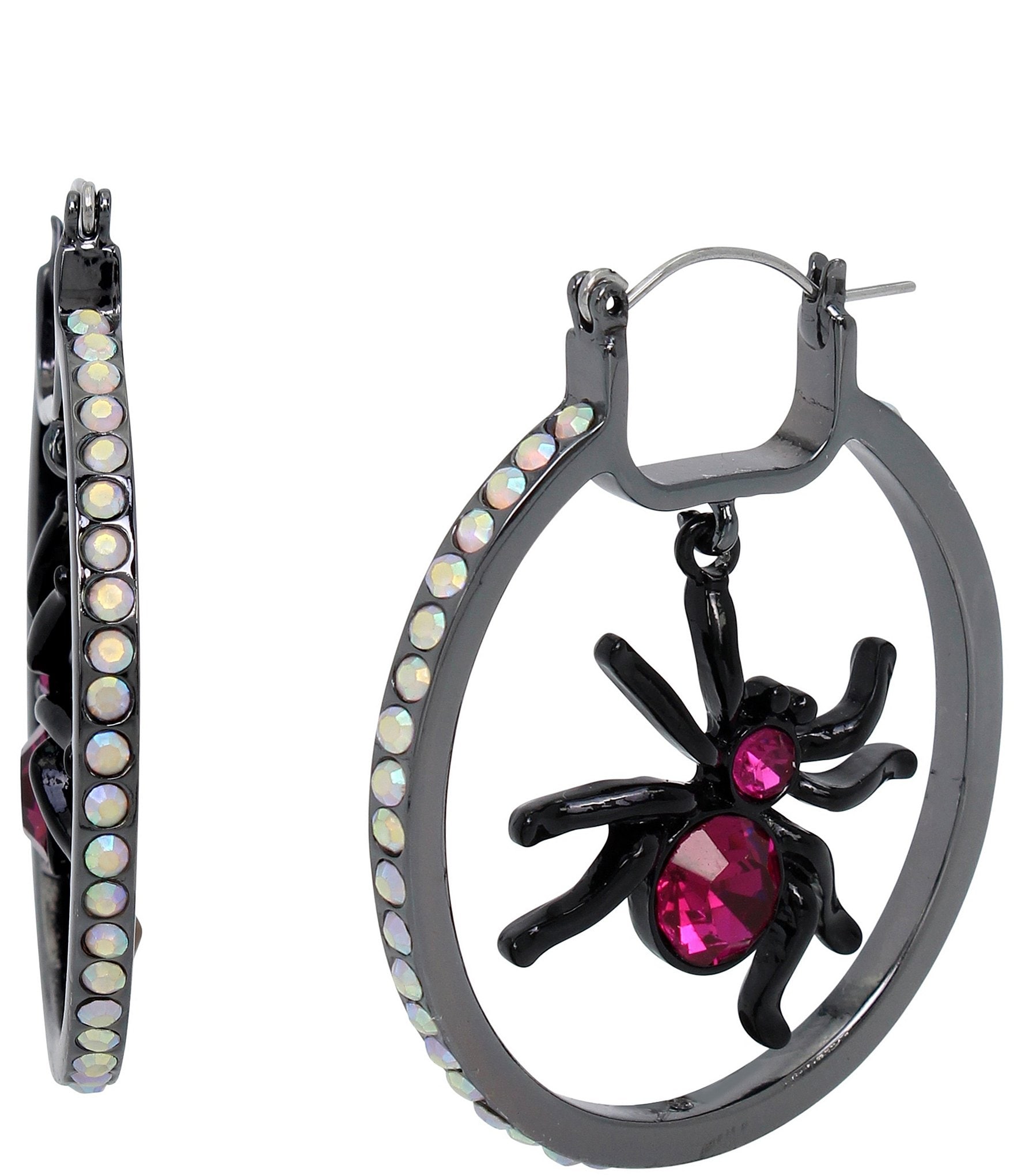 Betsey Johnson Rhinestone Spider Hoop Earrings