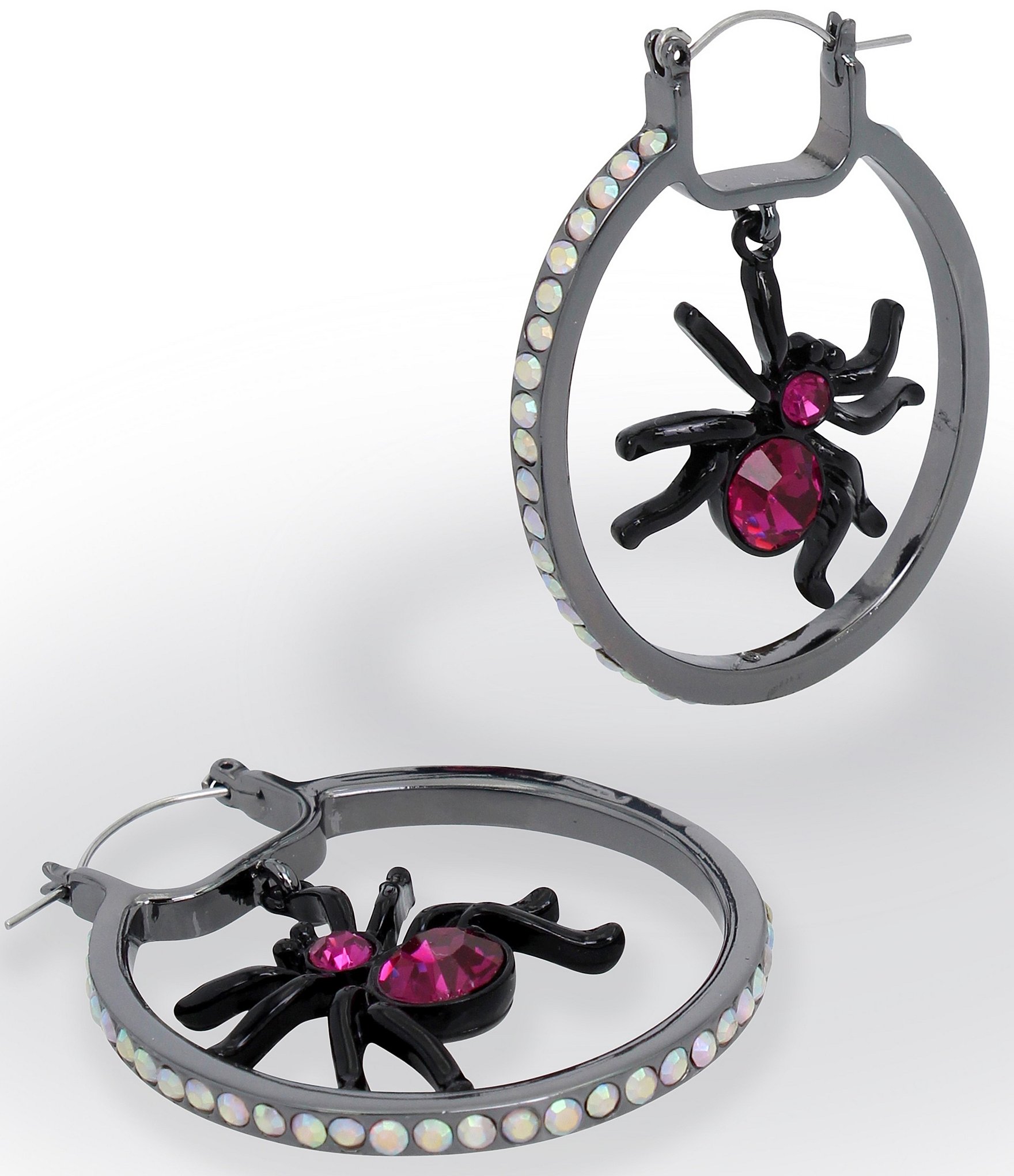 Betsey Johnson Rhinestone Spider Hoop Earrings