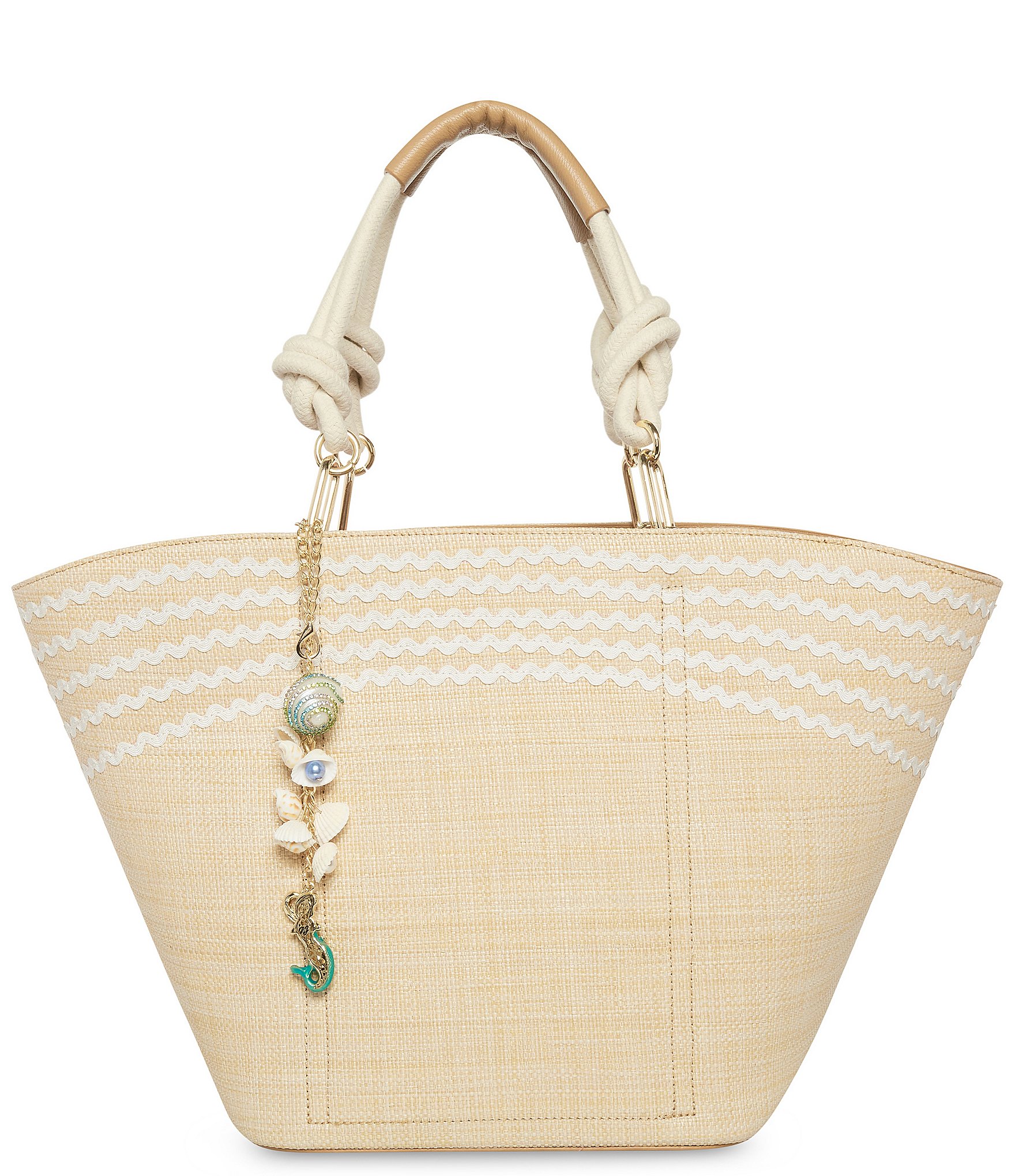 Betseyville Shoulder Bag Playa De Betsey Faux Straw Weekender Tote Beach  Poms