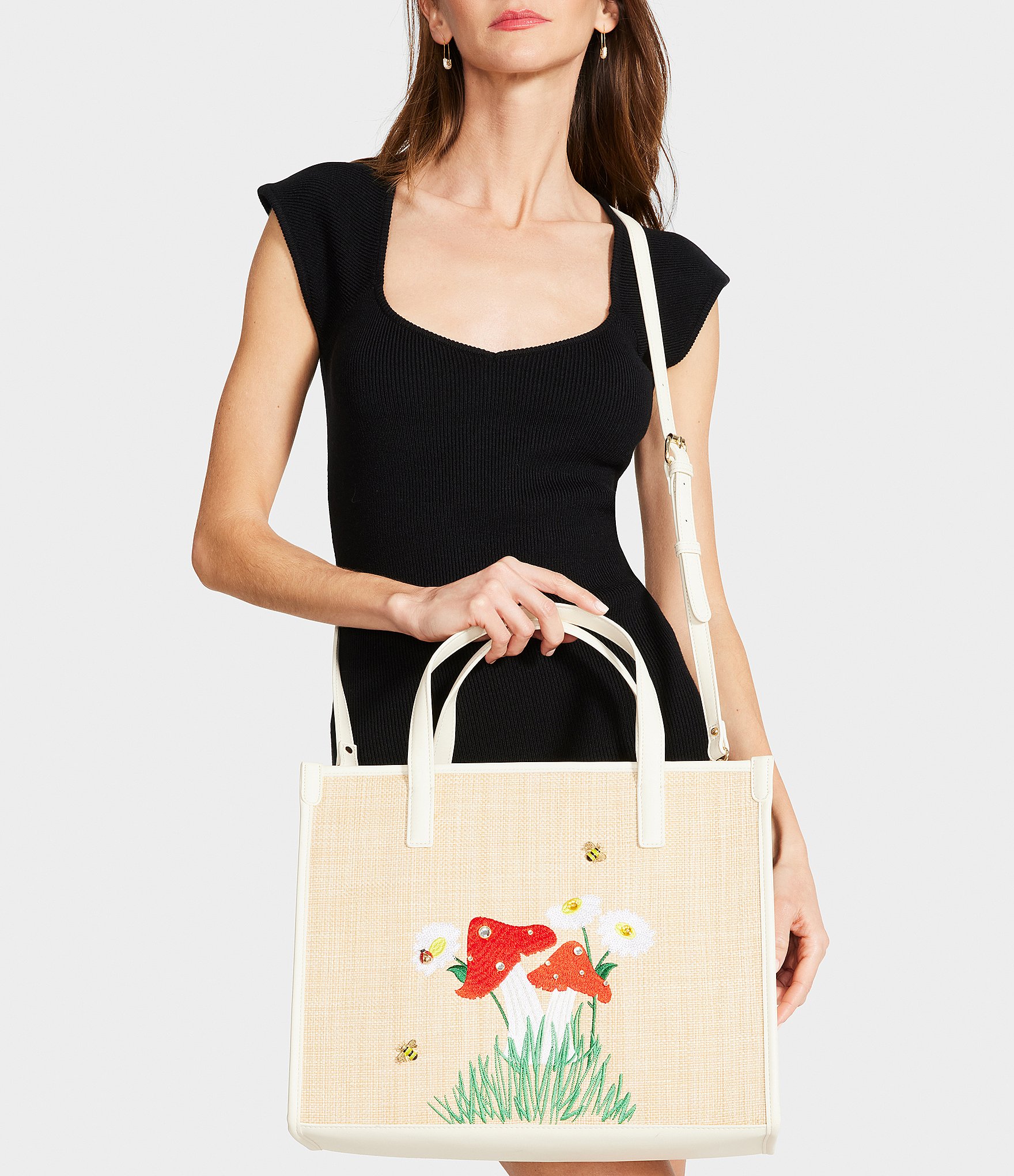 Betsey Johnson Shroomin Straw Shopper Tote Bag