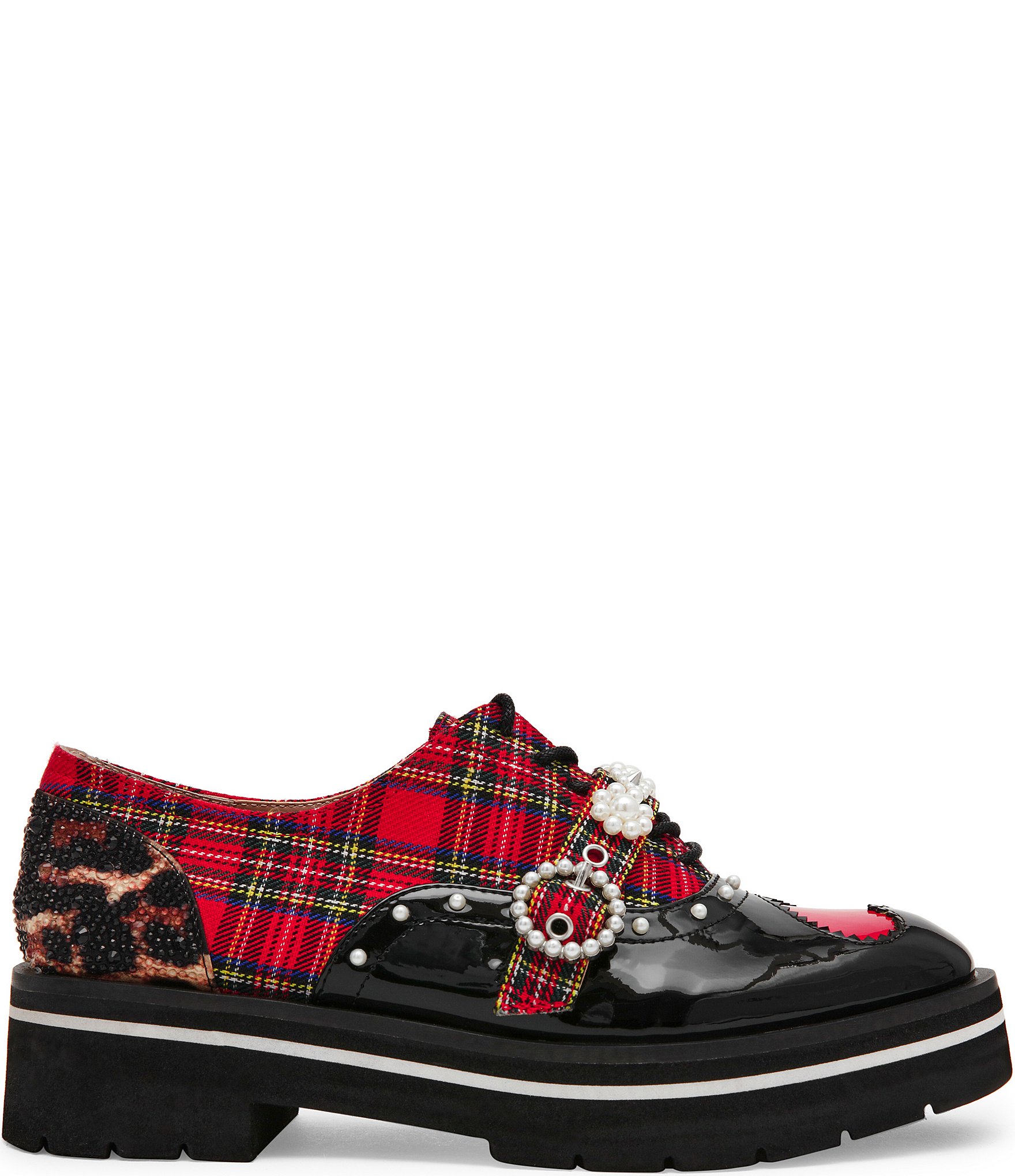 Betsey Johnson Simonee Mixed Print Pearl Ornamented Platform Oxfords