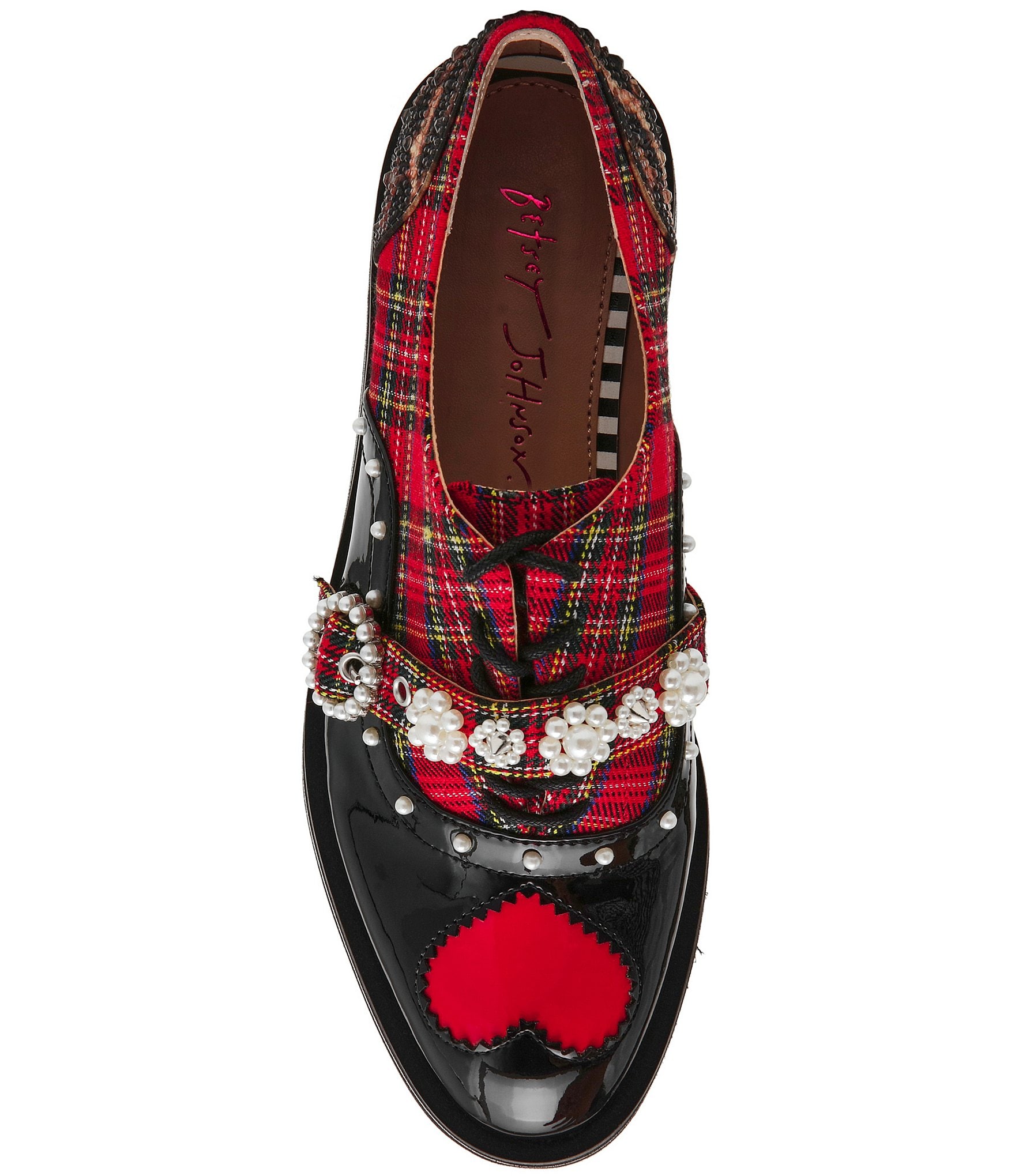 Betsey Johnson Simonee Mixed Print Pearl Ornamented Platform Oxfords